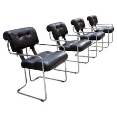 4er Set Guido Faleschini i4 Mariani "Tucroma" Stühle Leder Chrome, Italien 1970s
