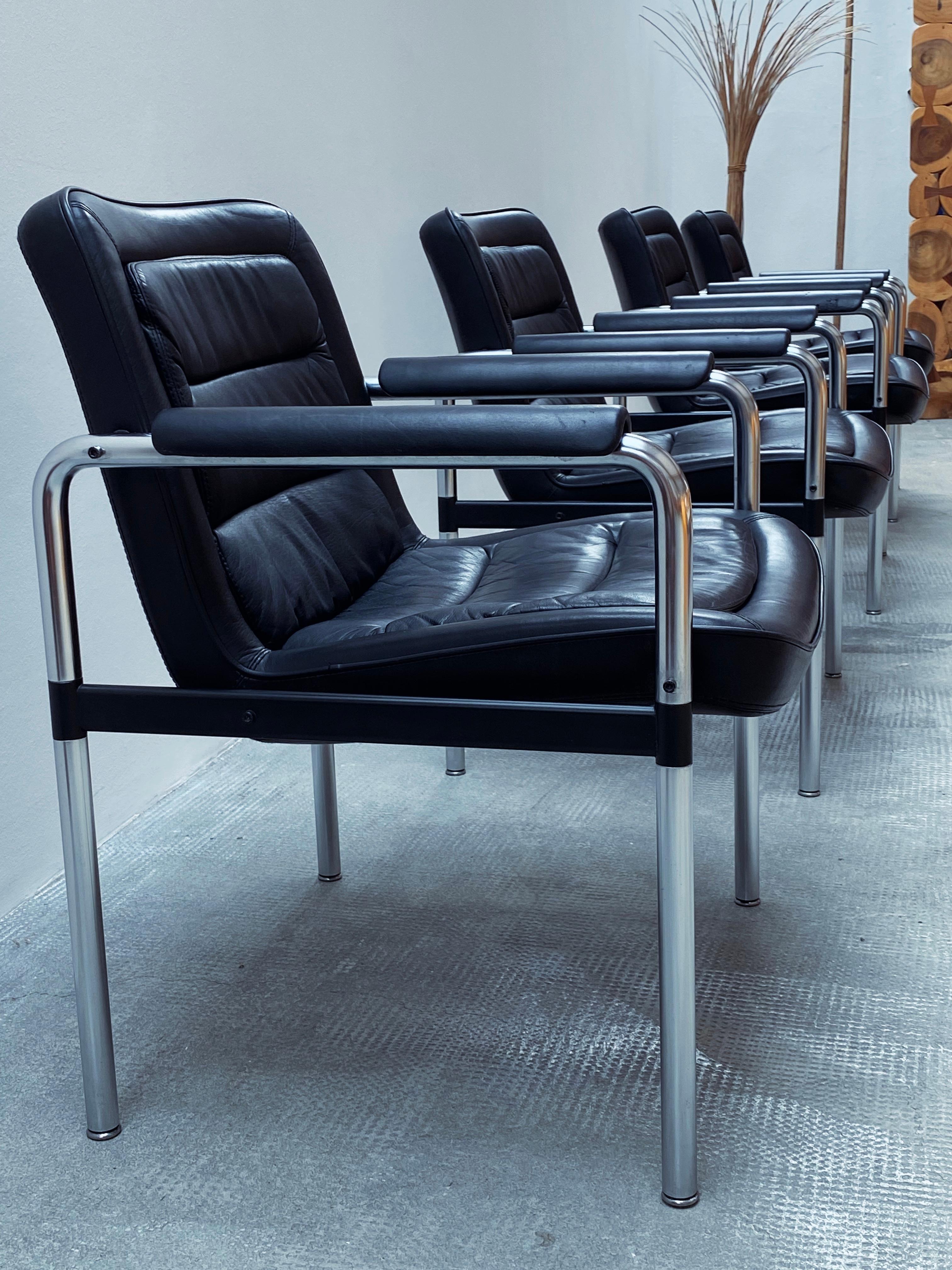 Mid-Century Modern SET OF 4 JØRGEN KASTHOLM FOR KUSCH & Co. „8400“ OFFICE ARMCHAIRS LEATHER 1970s For Sale