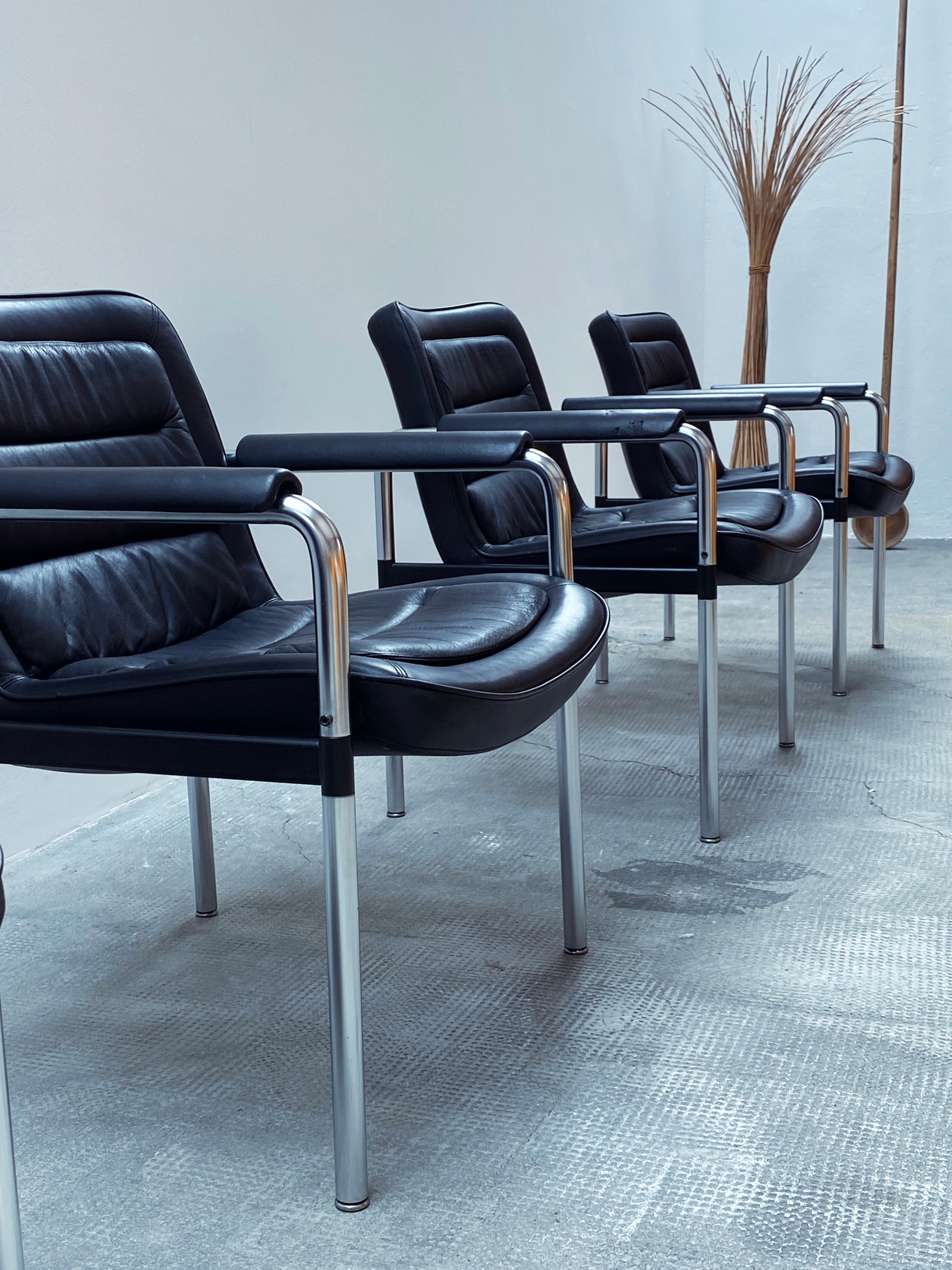SET OF 4 JØRGEN KASTHOLM FOR KUSCH & Co. „8400“ OFFICE ARMCHAIRS LEATHER 1970s In Good Condition For Sale In Reutlingen, DE