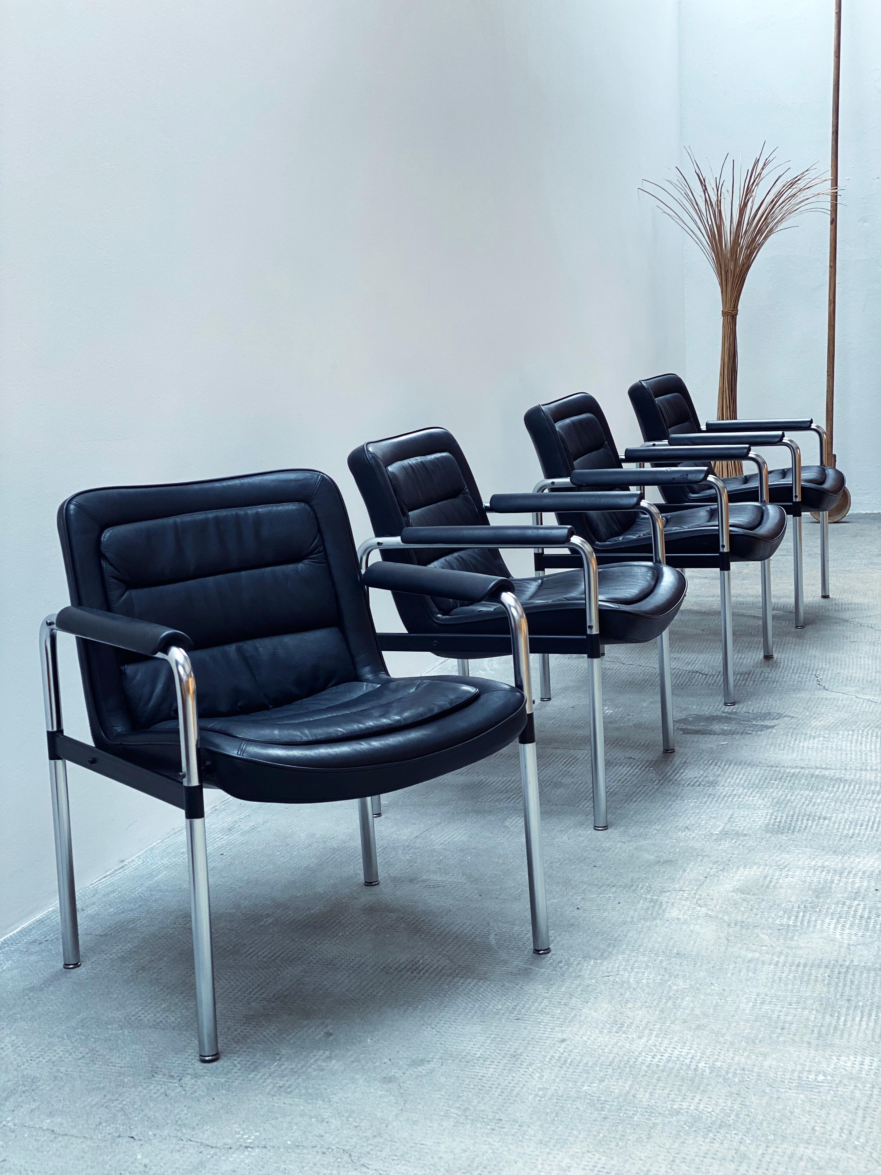 Late 20th Century SET OF 4 JØRGEN KASTHOLM FOR KUSCH & Co. „8400“ OFFICE ARMCHAIRS LEATHER 1970s For Sale