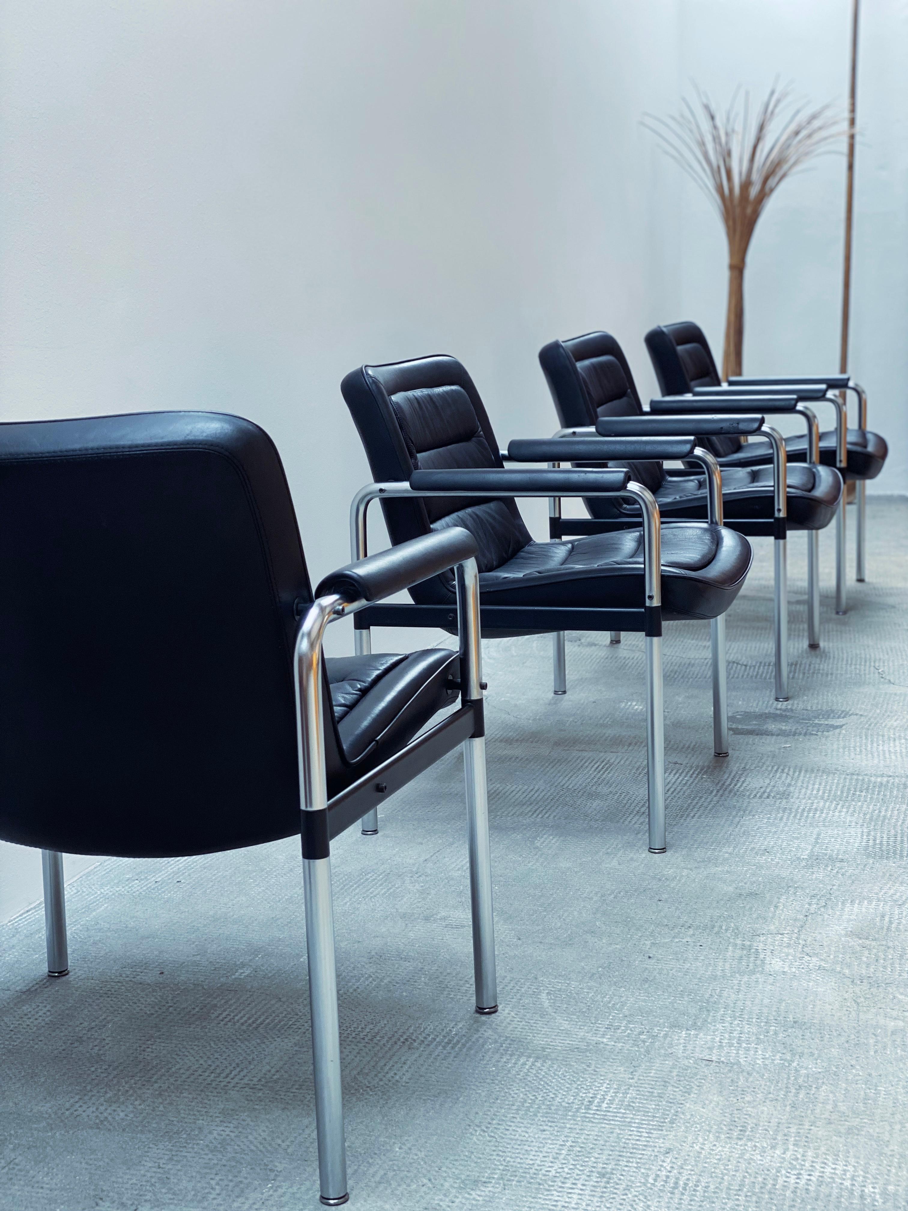 Steel SET OF 4 JØRGEN KASTHOLM FOR KUSCH & Co. „8400“ OFFICE ARMCHAIRS LEATHER 1970s For Sale