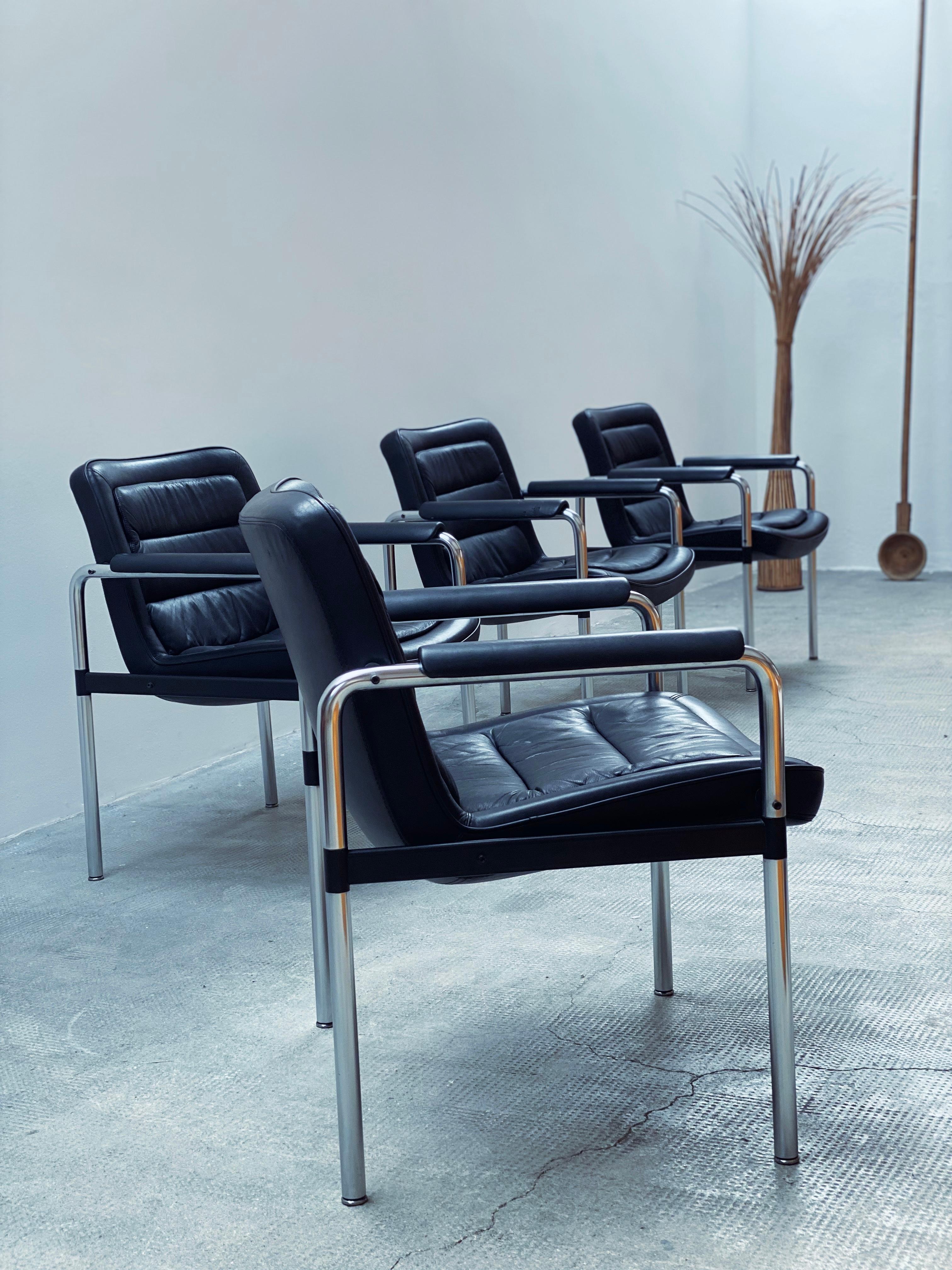 SET OF 4 JØRGEN KASTHOLM FOR KUSCH & Co. „8400“ OFFICE ARMCHAIRS LEATHER 1970s For Sale 1