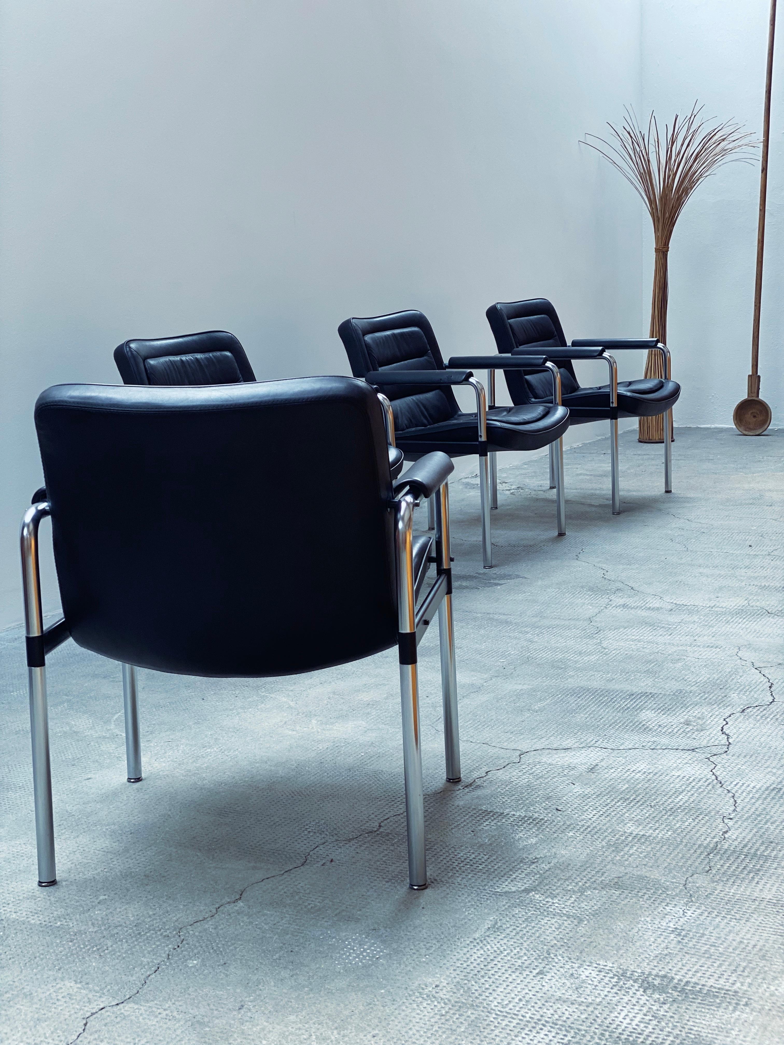 SET OF 4 JØRGEN KASTHOLM FOR KUSCH & Co. „8400“ OFFICE ARMCHAIRS LEATHER 1970s For Sale 2