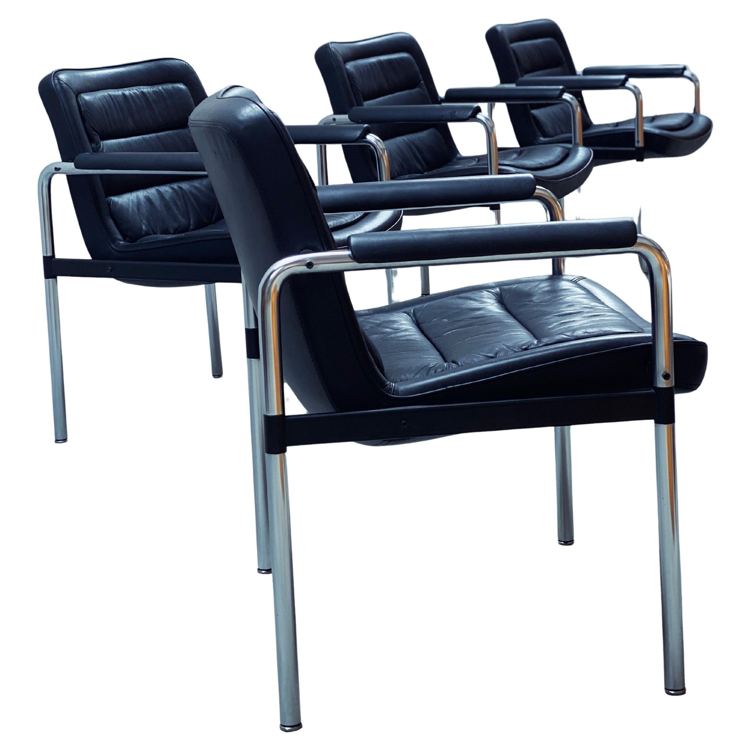 SET OF 4 JØRGEN KASTHOLM FOR KUSCH & Co. „8400“ OFFICE ARMCHAIRS LEATHER 1970s For Sale