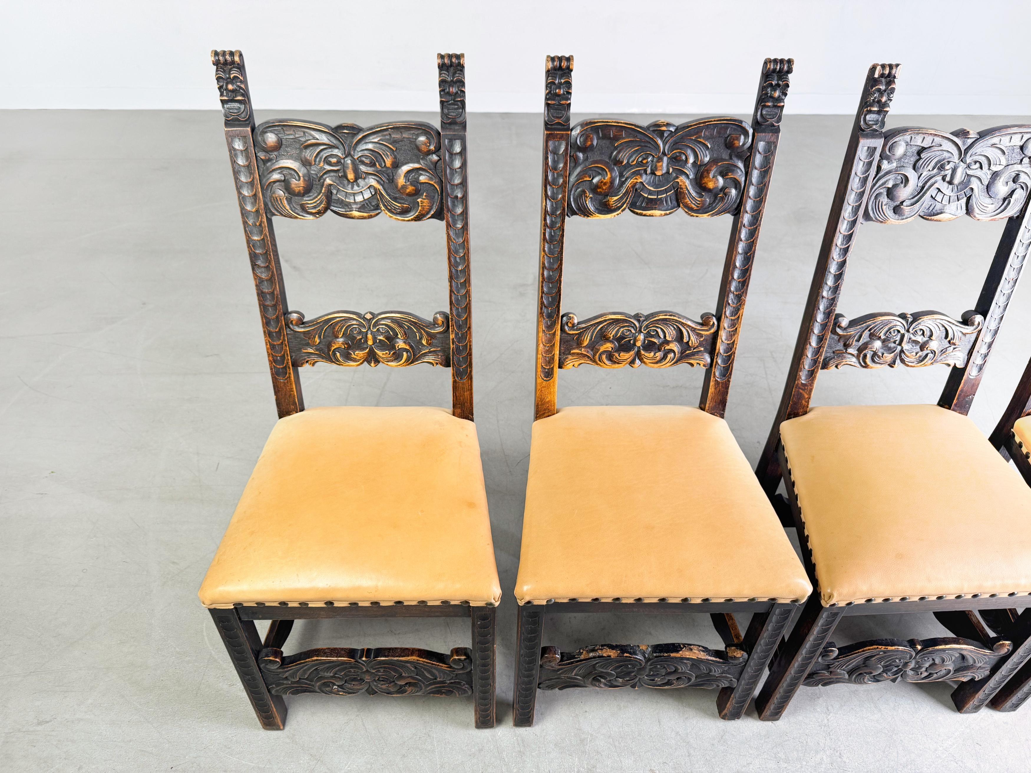 4er Set Neobarock Stühle Historismus Leder antik Stuhl Gründerzeit Alemán en venta