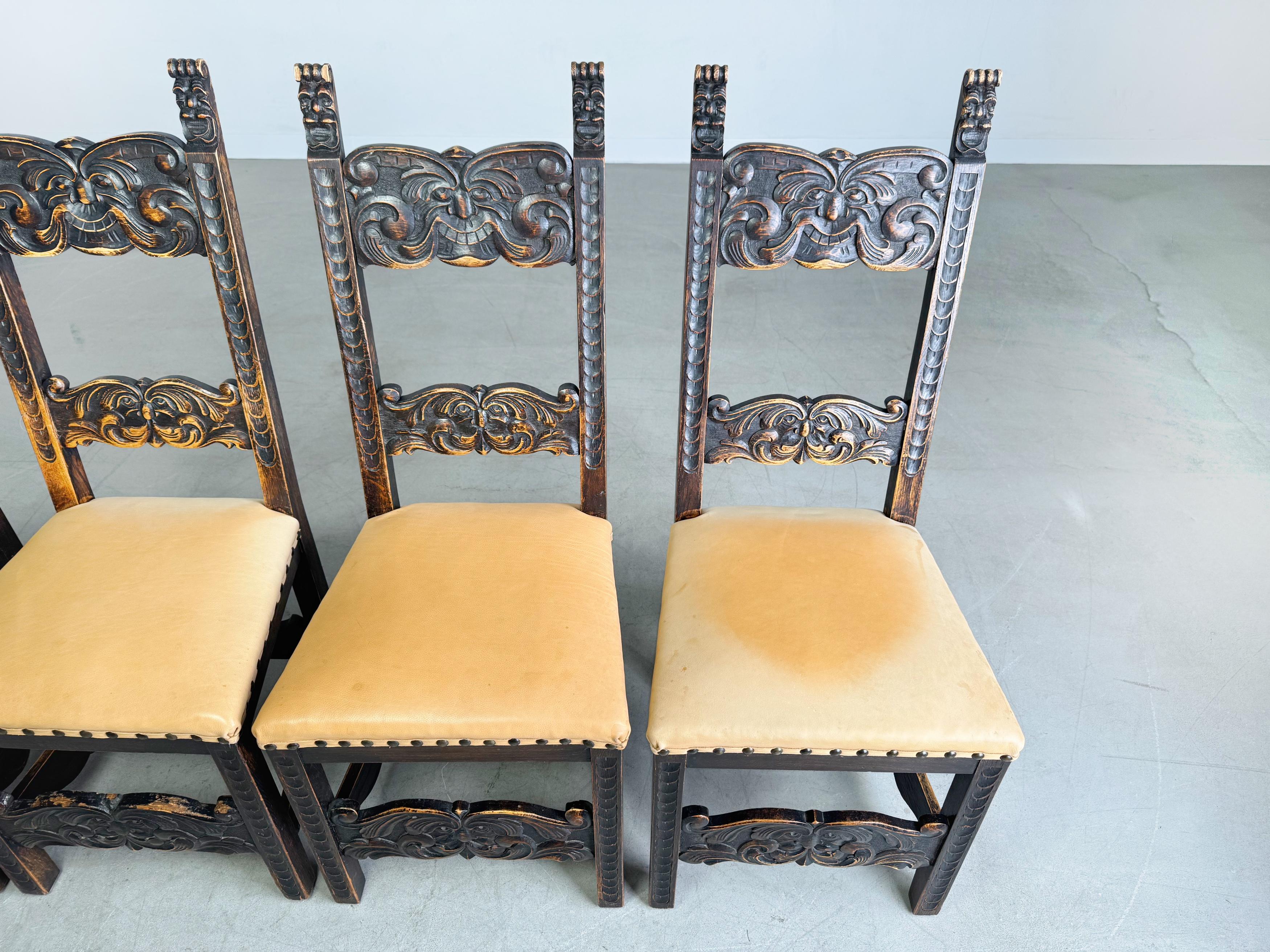 4er Set Neobarock Stühle Historismus Leder antik Stuhl Gründerzeit en Bueno estado para la venta en Berlin, DE