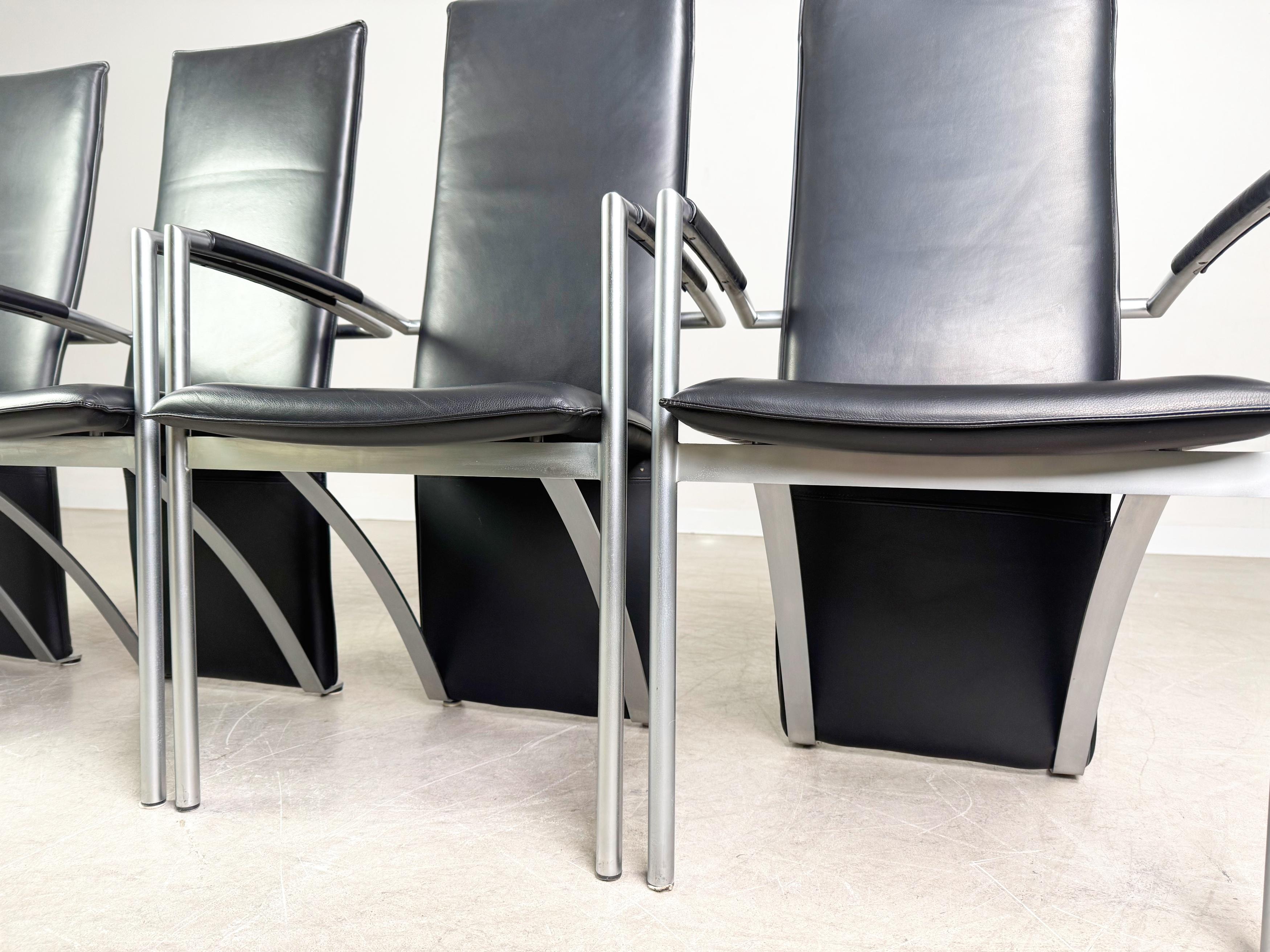 4er Set Ronald Schmitt RST 4 Stühle Leder Design Stuhl Armlehnen en venta 3