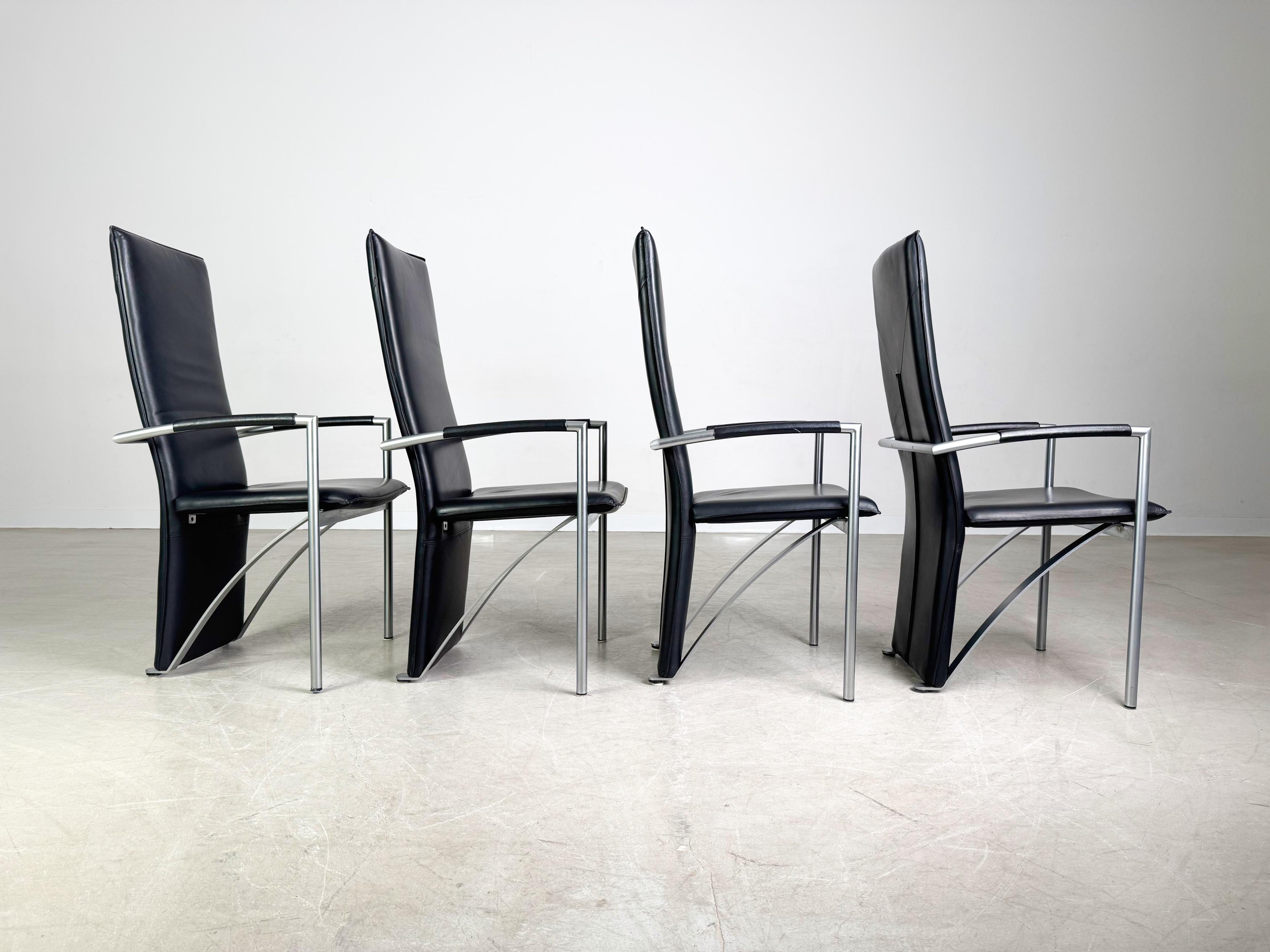 4er Set Ronald Schmitt RST 4 Stühle Leder Design Stuhl Armlehnen Alemán en venta