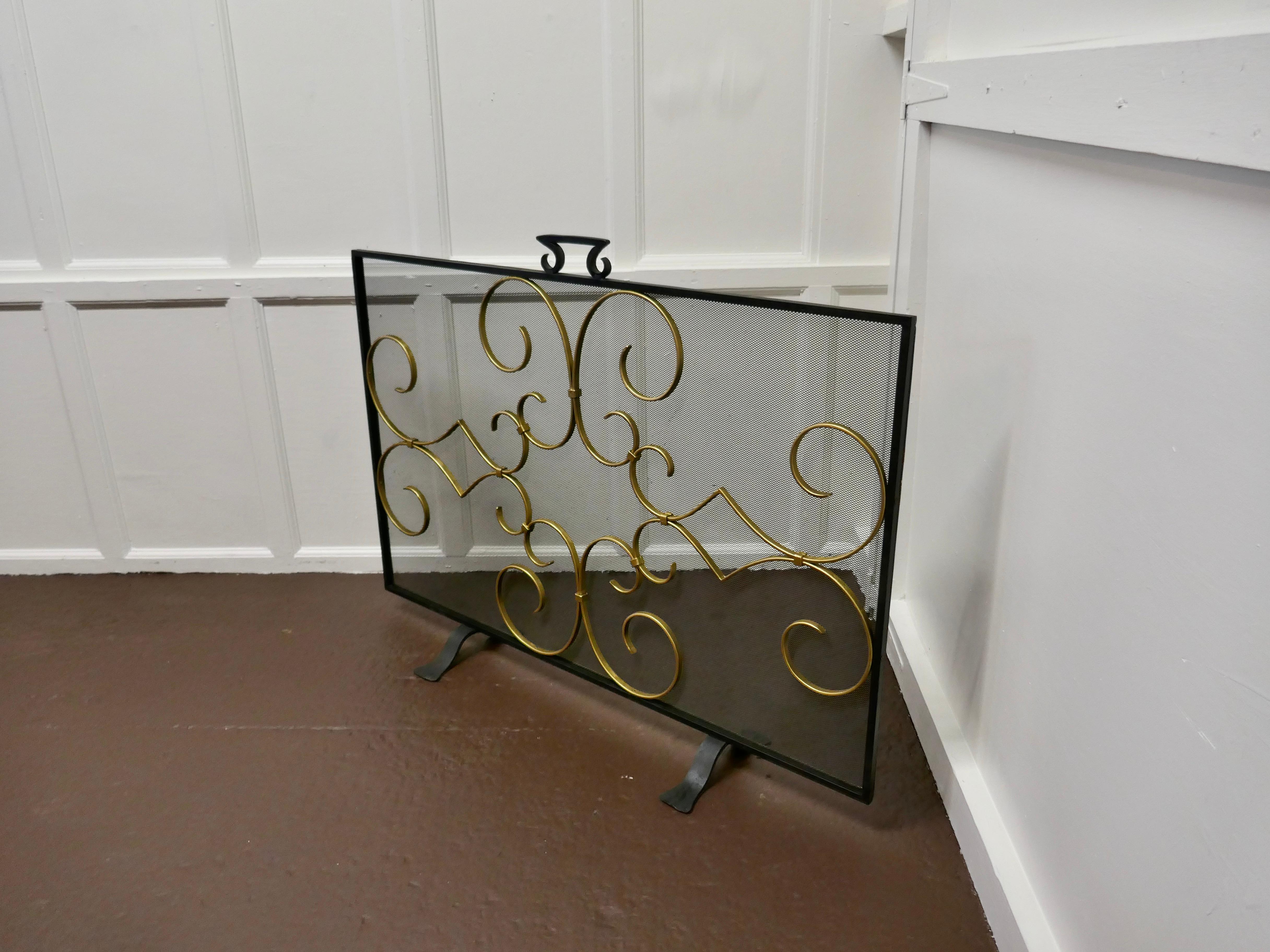 Mid-Century Modern Iron and Gilt Fire Guard for Inglenook Fireplace