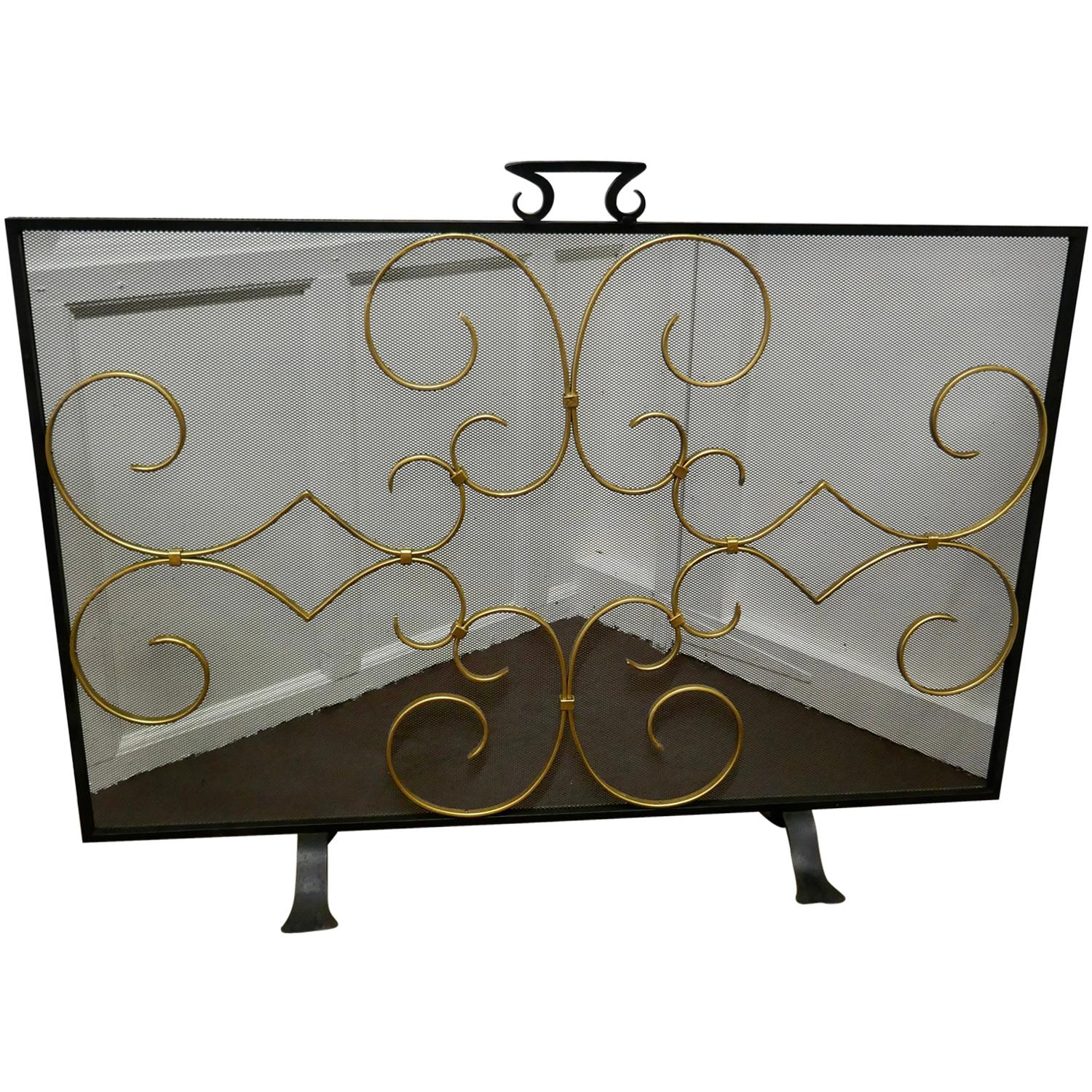 Iron and Gilt Fire Guard for Inglenook Fireplace