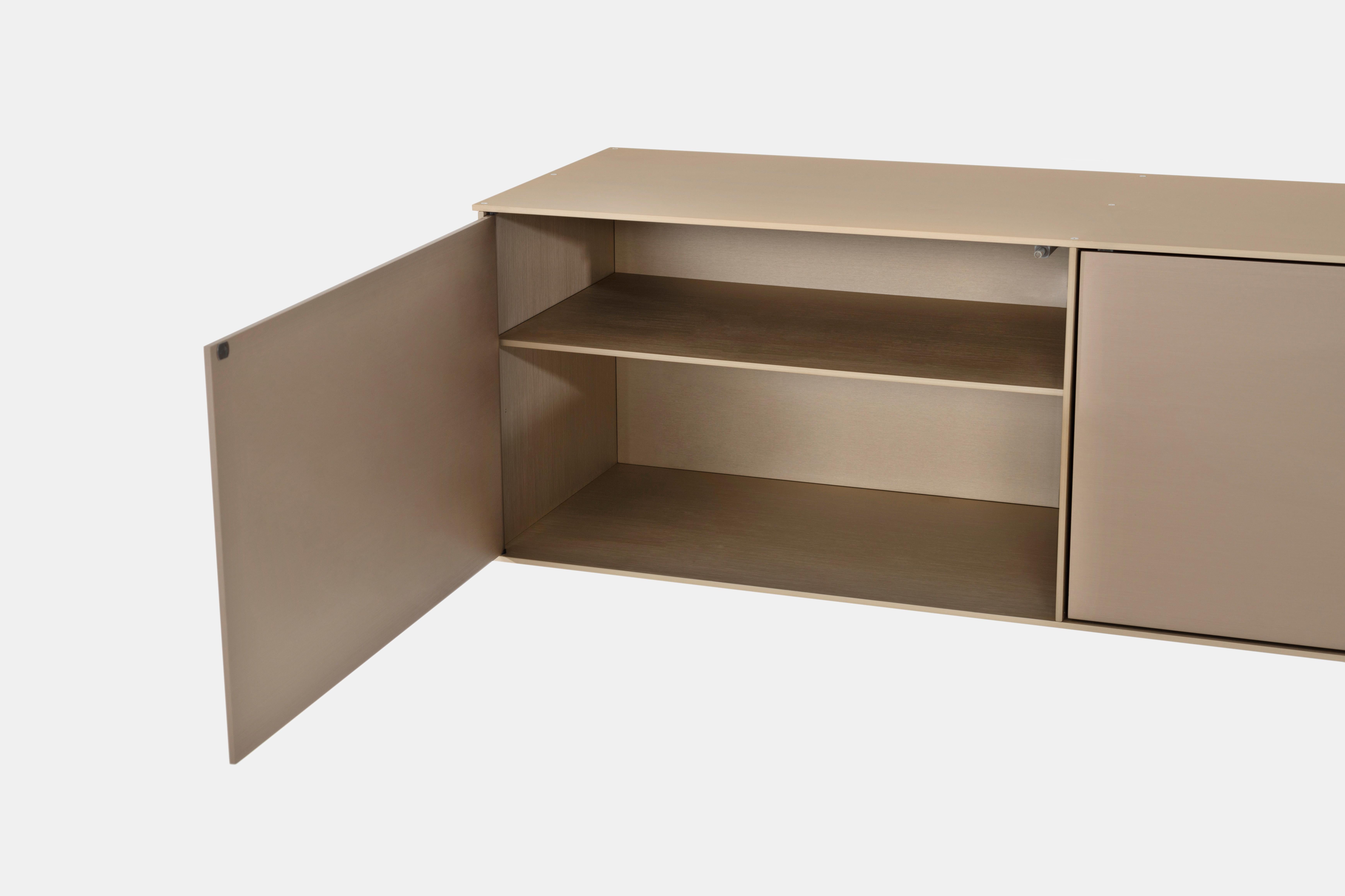 American 4G Wall-Mounted Shelf with Doors in Anodized Aluminum Plate by Jonathan Nesci For Sale