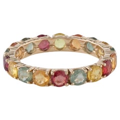 4K Multi-Sapphire Eternity Band 3.73 Carat Round Faceted Sapphire Size 6.75