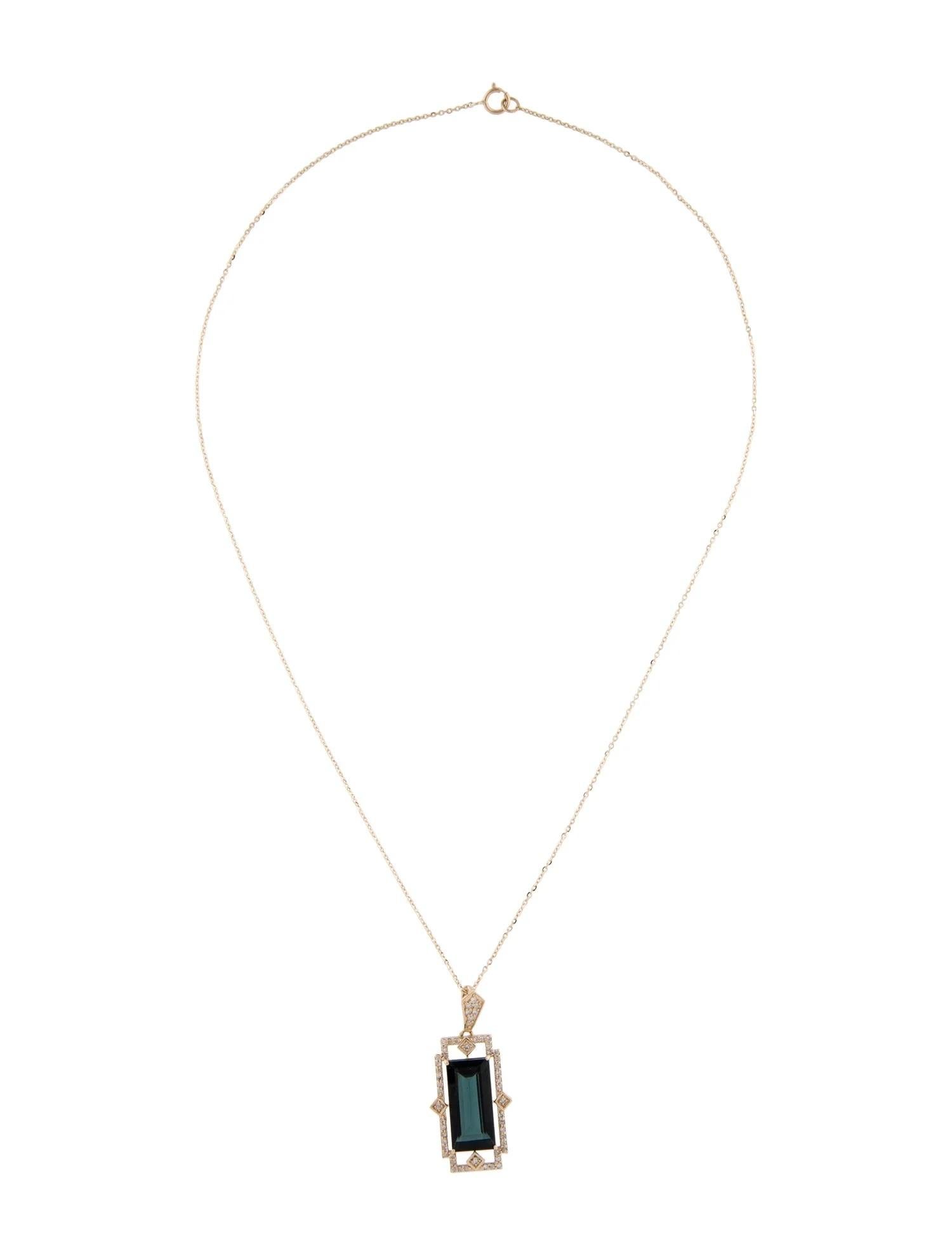 Artist 4K Tourmaline & Diamond Pendant Necklace  Rectangular Step Cut Tourmaline  5.7 For Sale