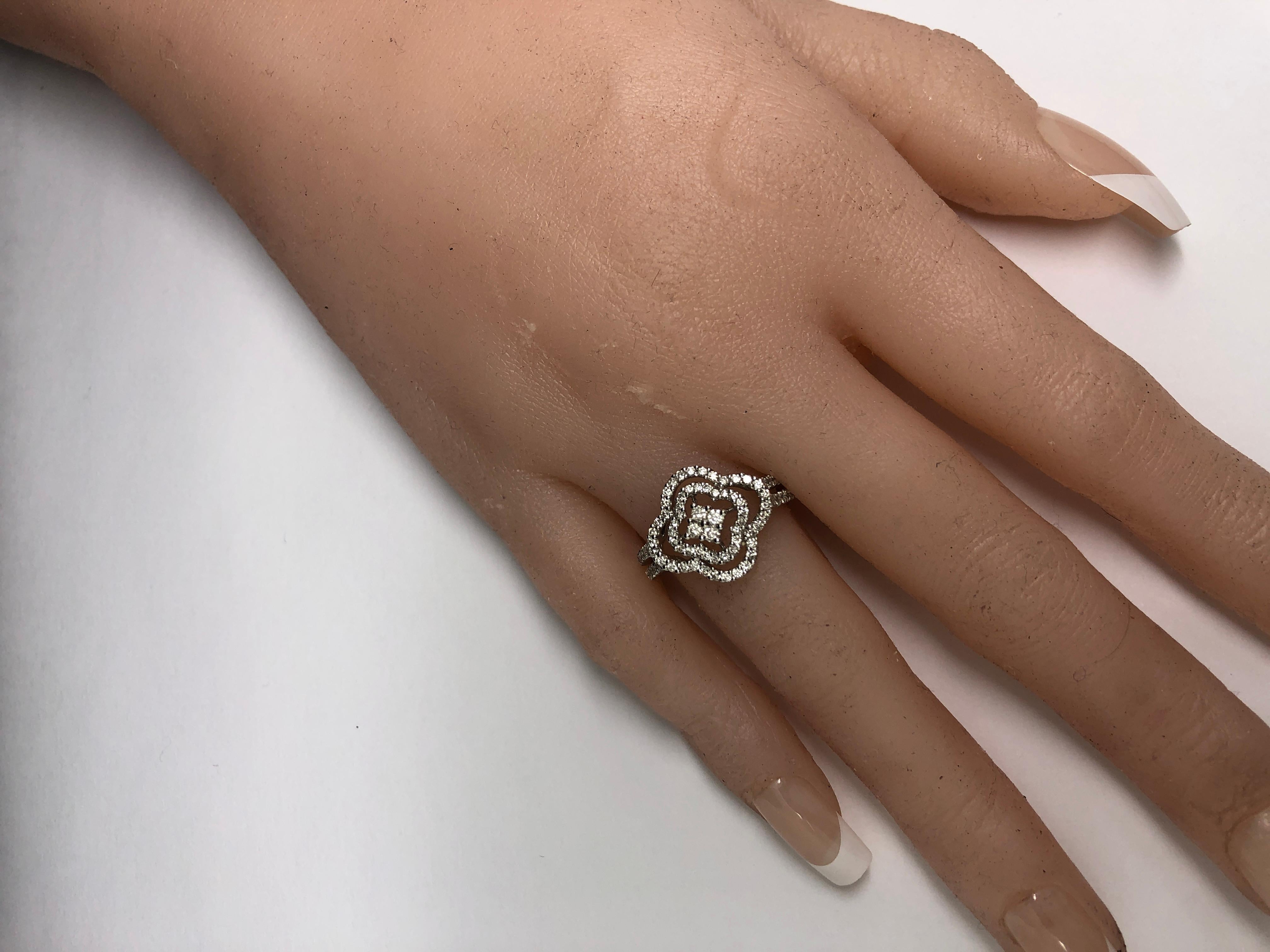 Art Deco 4K White Gold 1.00ctw F-VS1 Round Cut Natural Diamond Clover Ring 7.25