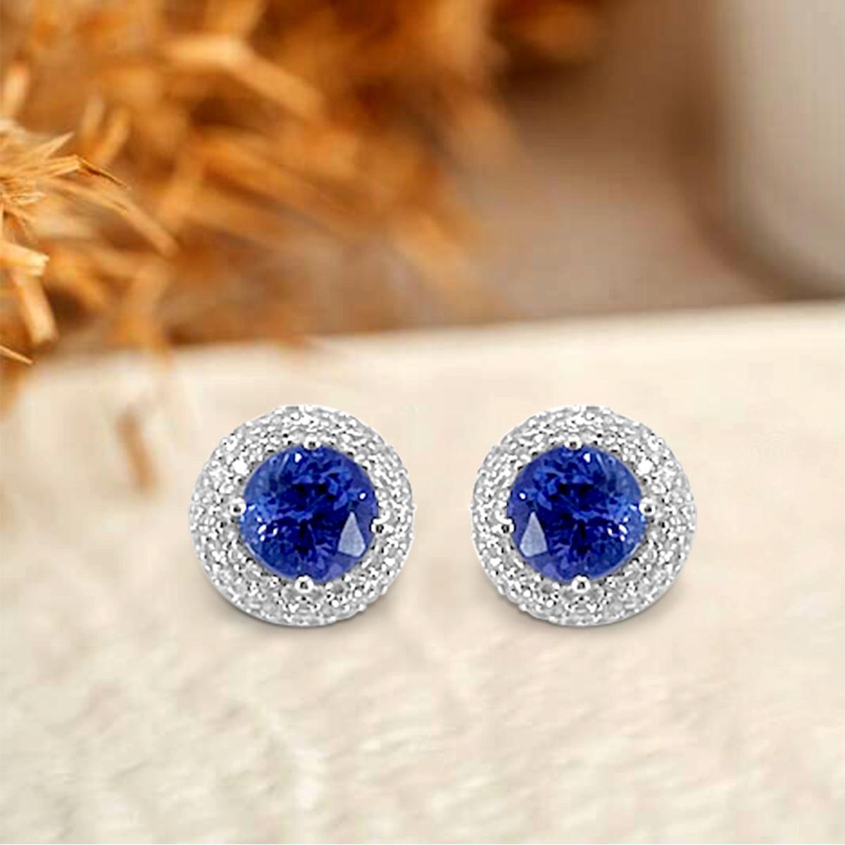 Modern 14K White Gold 3.50cts Tanzanite and Diamond Earring. Style# TS1132E For Sale