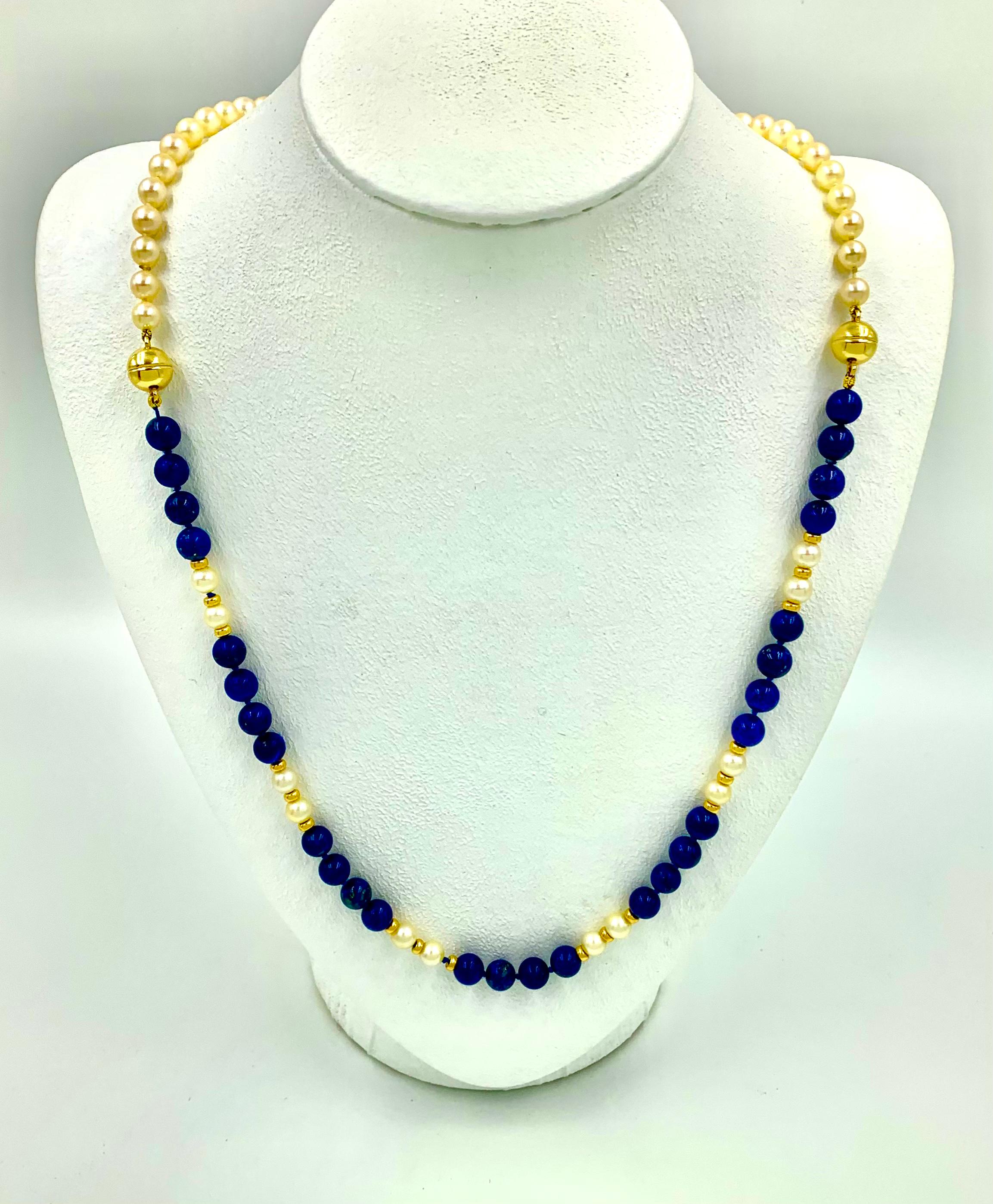 14K Gelbgold Perle, Lapislazuli, Zuchtperle, Halskette aus Zuchtperle im Zustand „Gut“ im Angebot in New York, NY