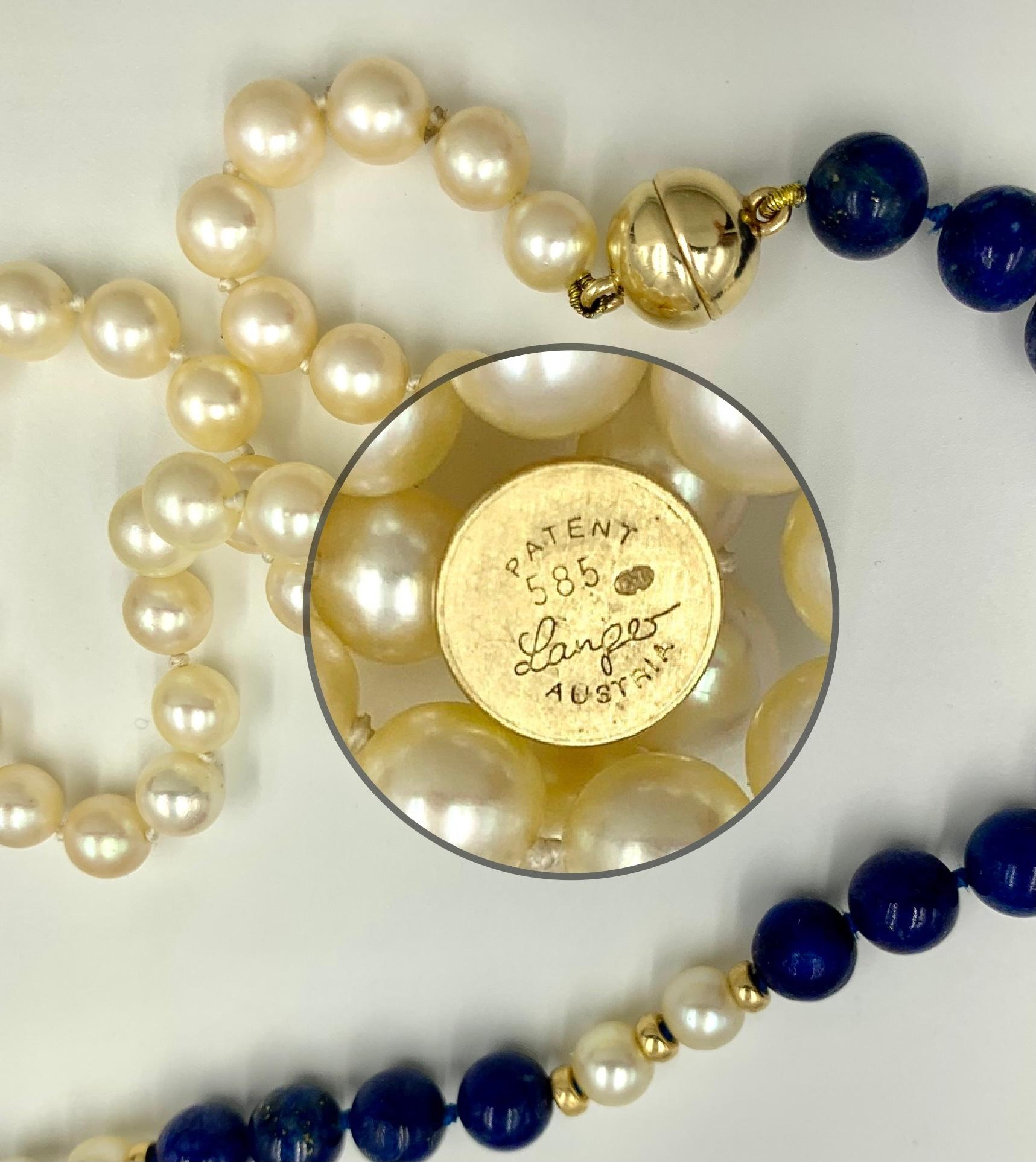 14K Gelbgold Perle, Lapislazuli, Zuchtperle, Halskette aus Zuchtperle im Angebot 4