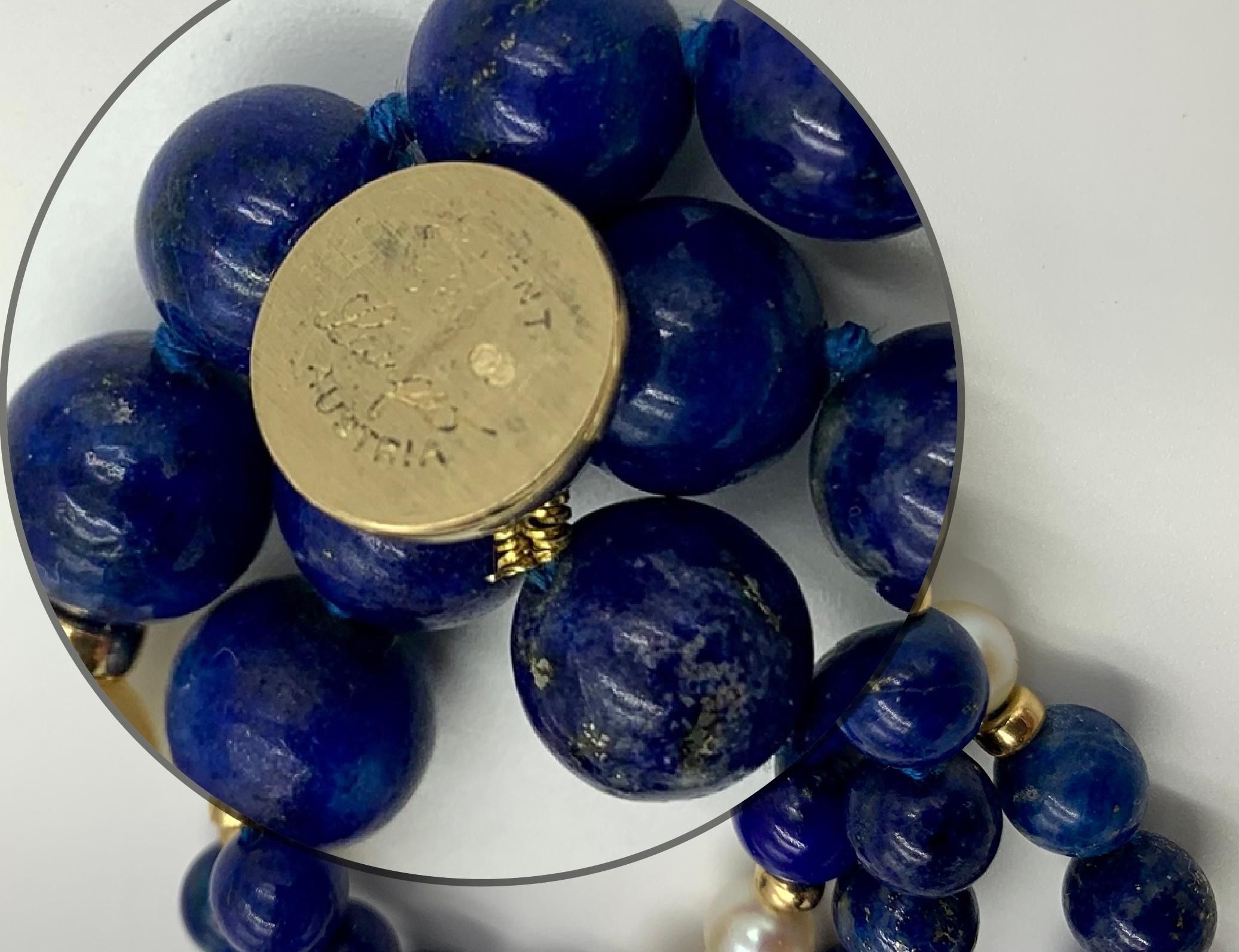 14K Yellow Gold Bead, Lapis Lazuli, Cultured Pearl Transformable Necklace For Sale 2