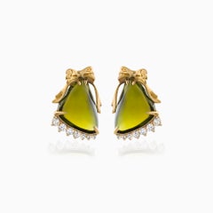 4k Yellow Gold Earrings with Green Tourmalines – 8.35 ct and Diamonds – 0.22 ct