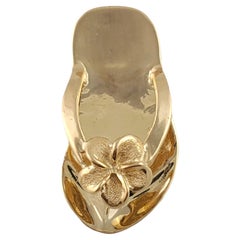 4K Yellow Gold Flip Flop with Flower Pendant #12423