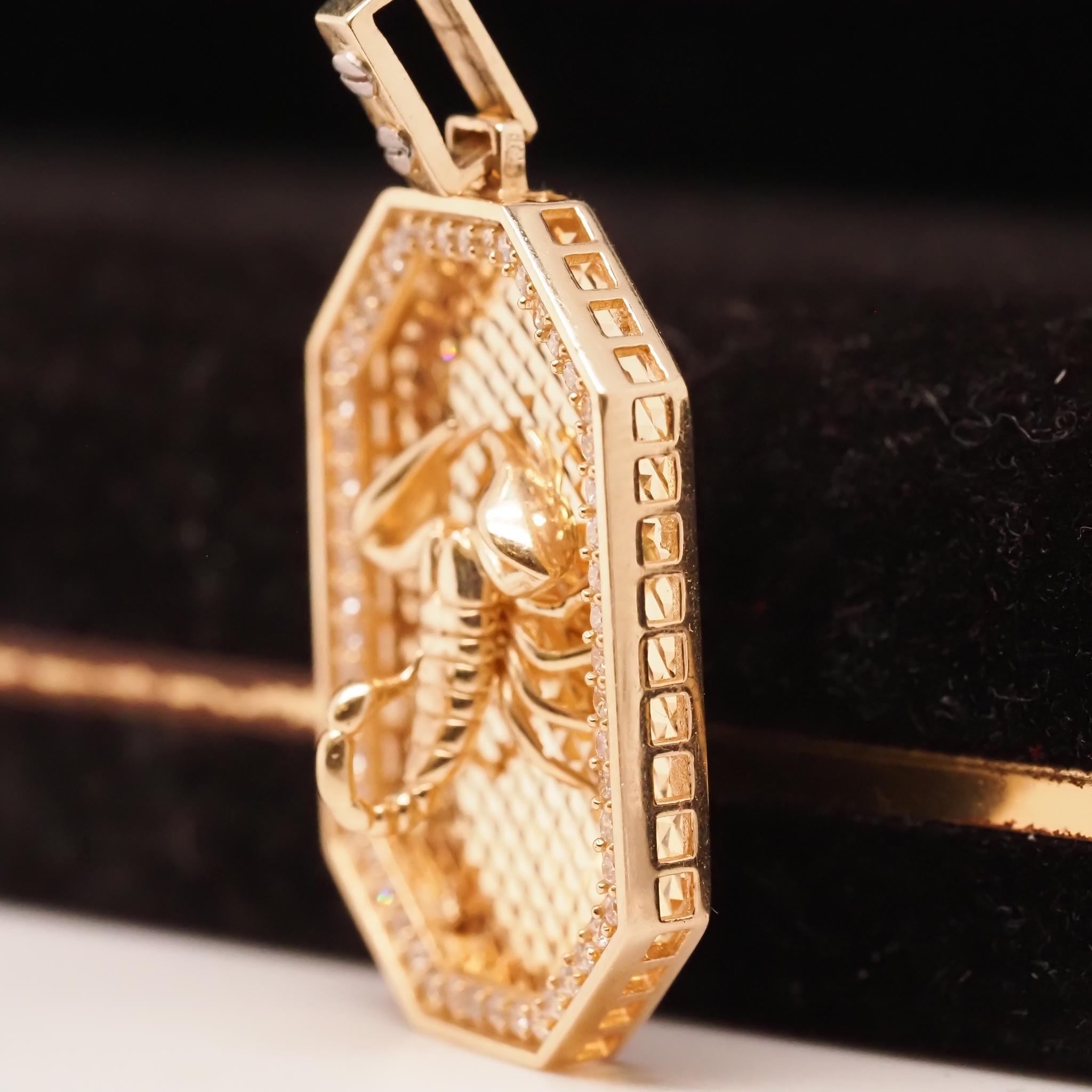4K Yellow Gold Scorpion Diamond Pendant For Sale 2