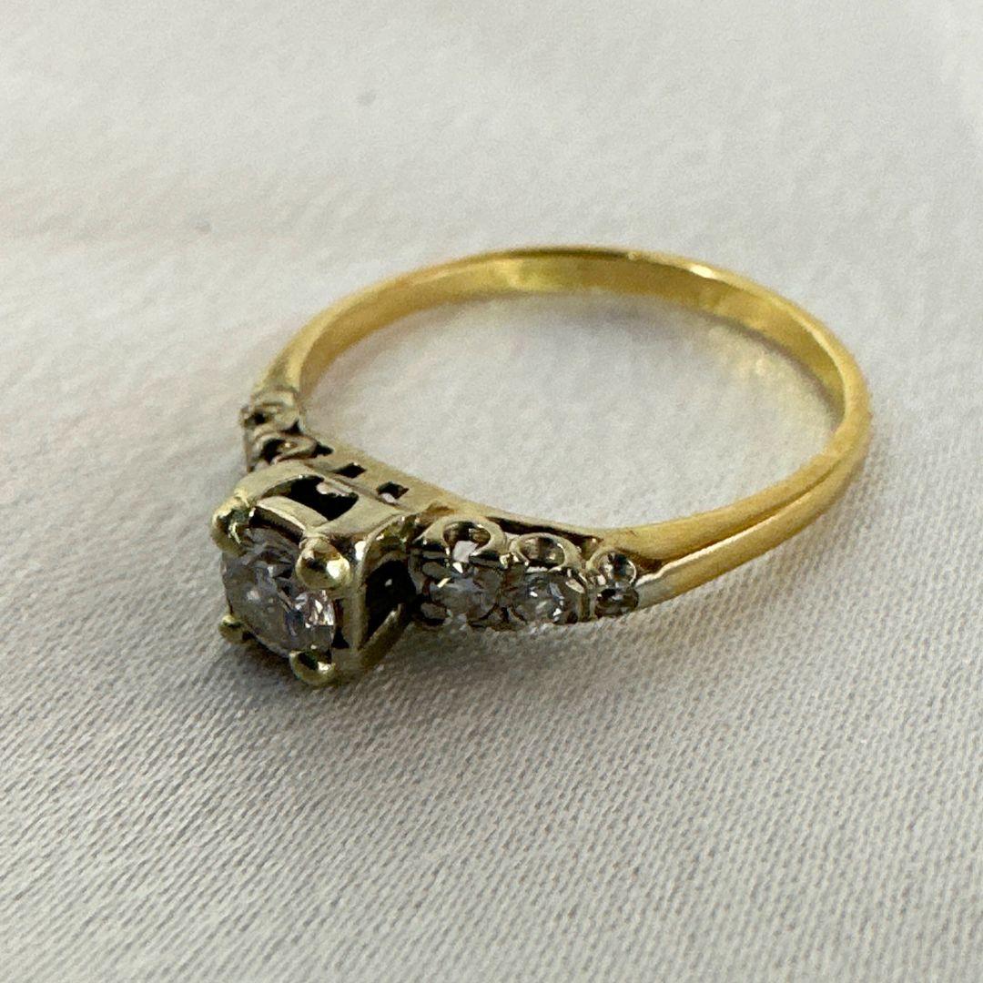 Victorian  14k Yellow Gold & White Gold brilliant cut cocktail Diamonds Ring Size 6.25 For Sale