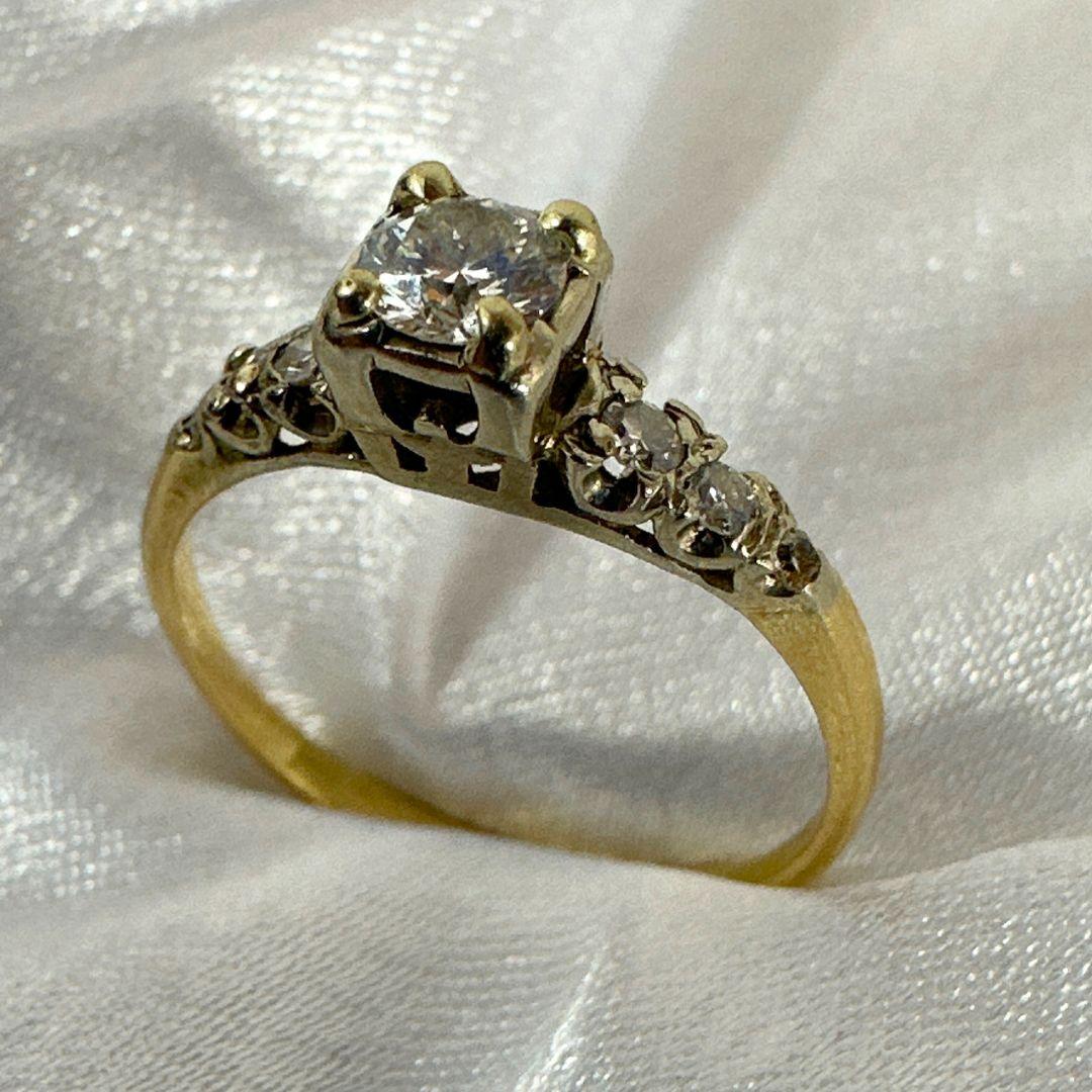  14k Yellow Gold & White Gold brilliant cut cocktail Diamonds Ring Size 6.25 In Excellent Condition For Sale In Jacksonville, FL
