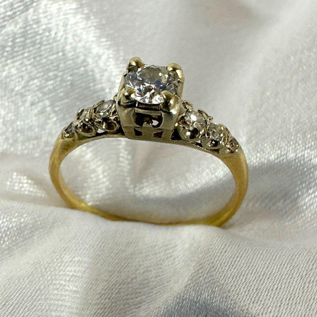 Women's or Men's  14k Yellow Gold & White Gold brilliant cut cocktail Diamonds Ring Size 6.25 For Sale