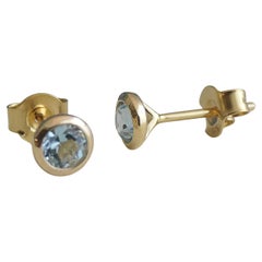 4mm Blue Topaz Gold Plated Sterling Silver Stud Earrings
