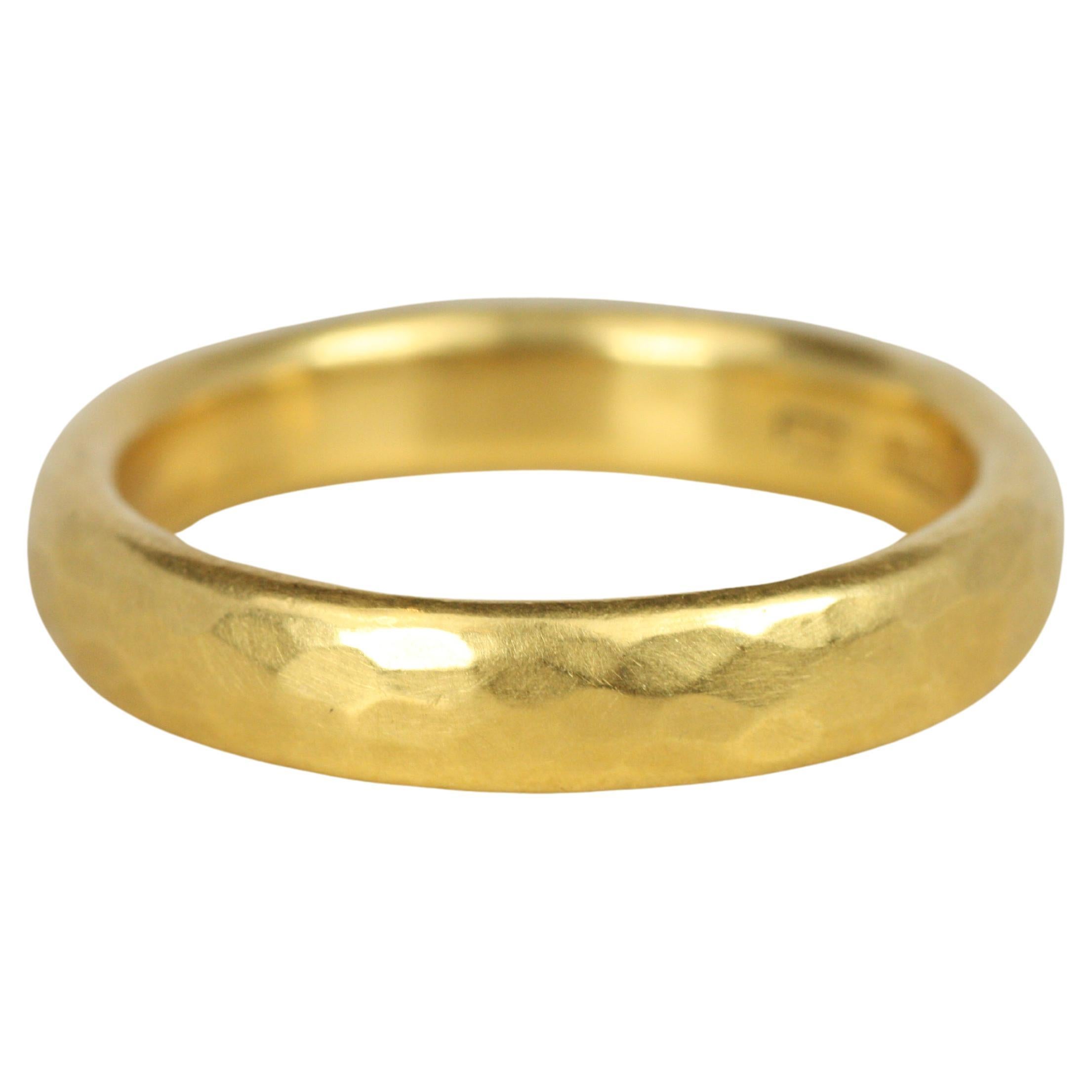 Anneau de mariage en or jaune 22K, 4mm, martelé, finition mate