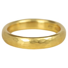 Anneau de mariage en or jaune 22K, 4mm, martelé, finition mate
