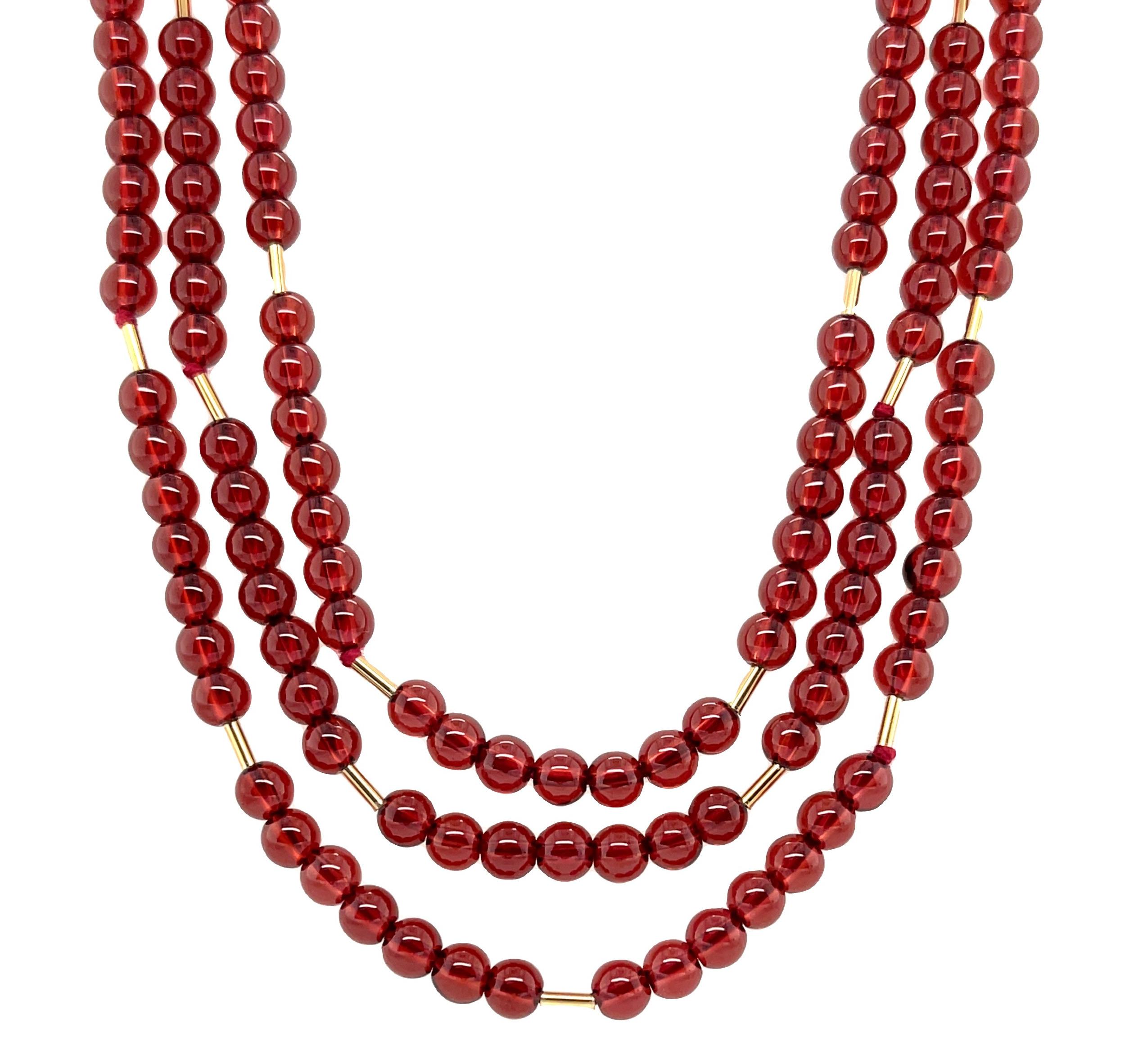 
This extra-long strand of cranberry color garnet beads can be worn in many different ways! Wear it as a triple strand for work, a double strand for an afternoon outing, or as a single strand for an ultra-feminine, evening look! The beautifully