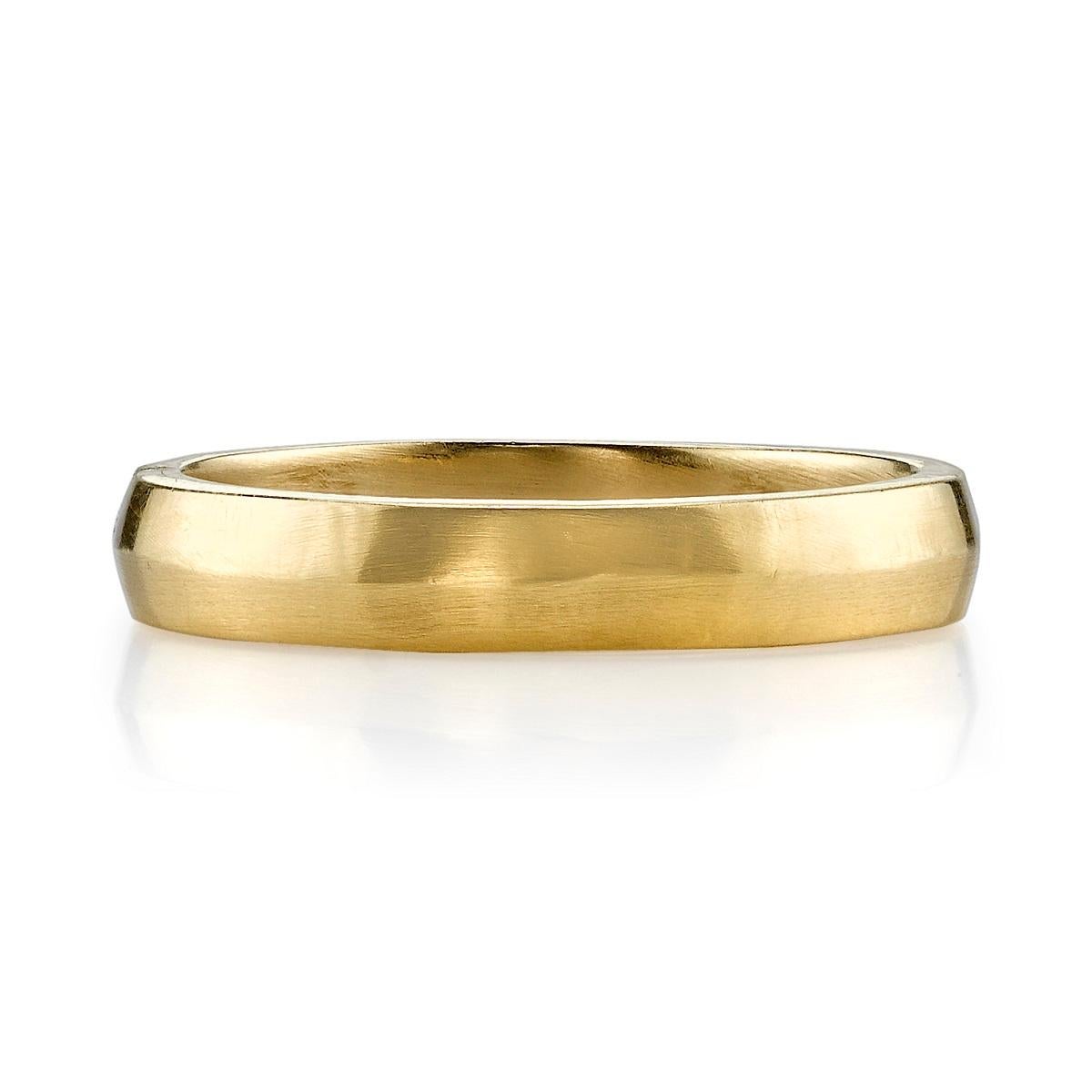 Handcrafted 4mm satin finish men's band in 18k gold. Band is available in yellow, rose and champagne white gold. 

Our jewelry is made locally in Los Angeles and most pieces are made to order. For these made-to-order items, please allow 8-10 weeks