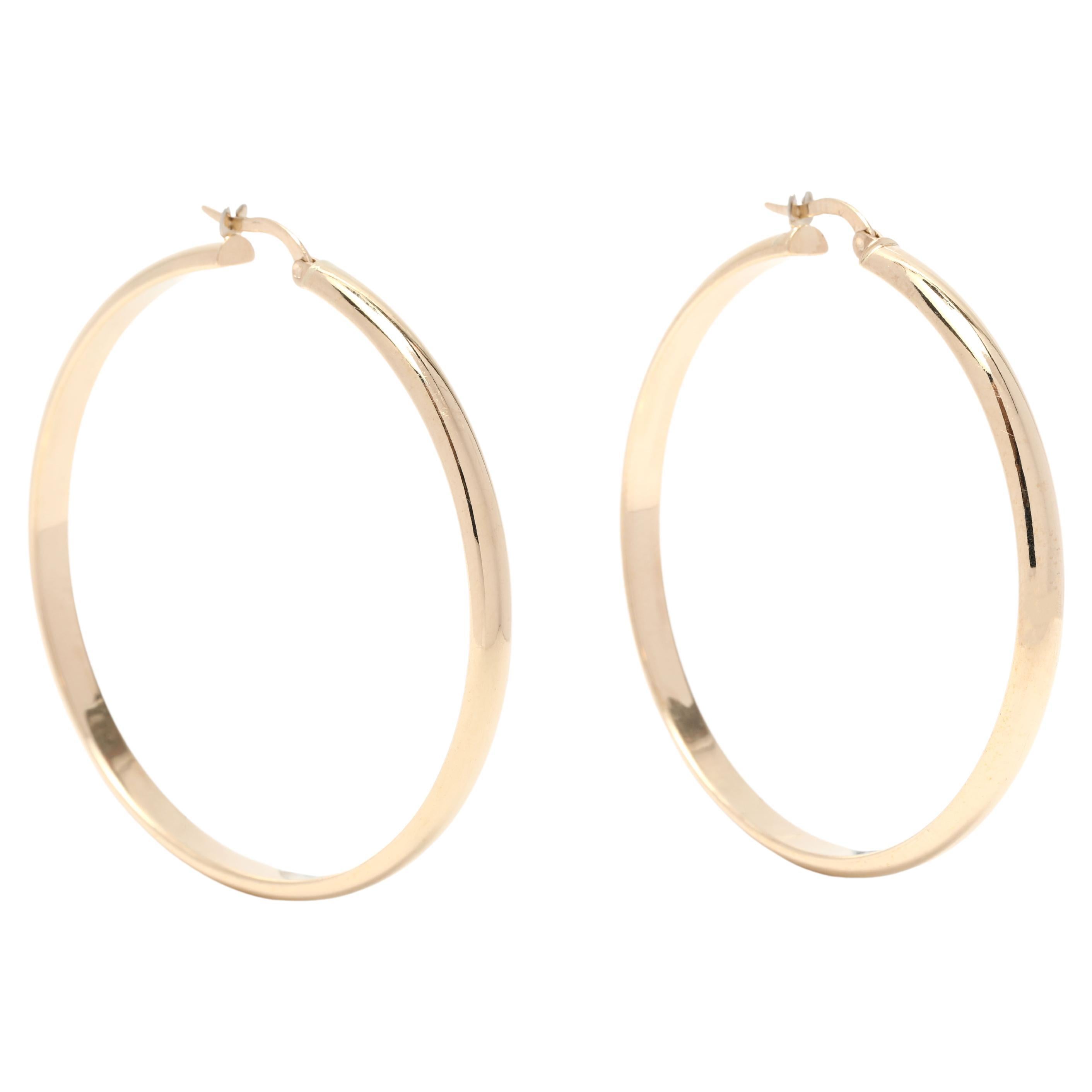 Large Gold Thin Hoop Earrings, 14K Yellow Gold For Sale