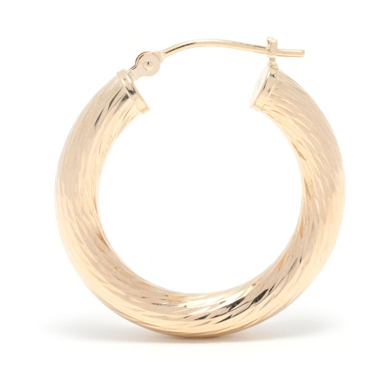 Medium Twist Gold Hoop Earrings, 14K Yellow Gold For Sale at 1stDibs