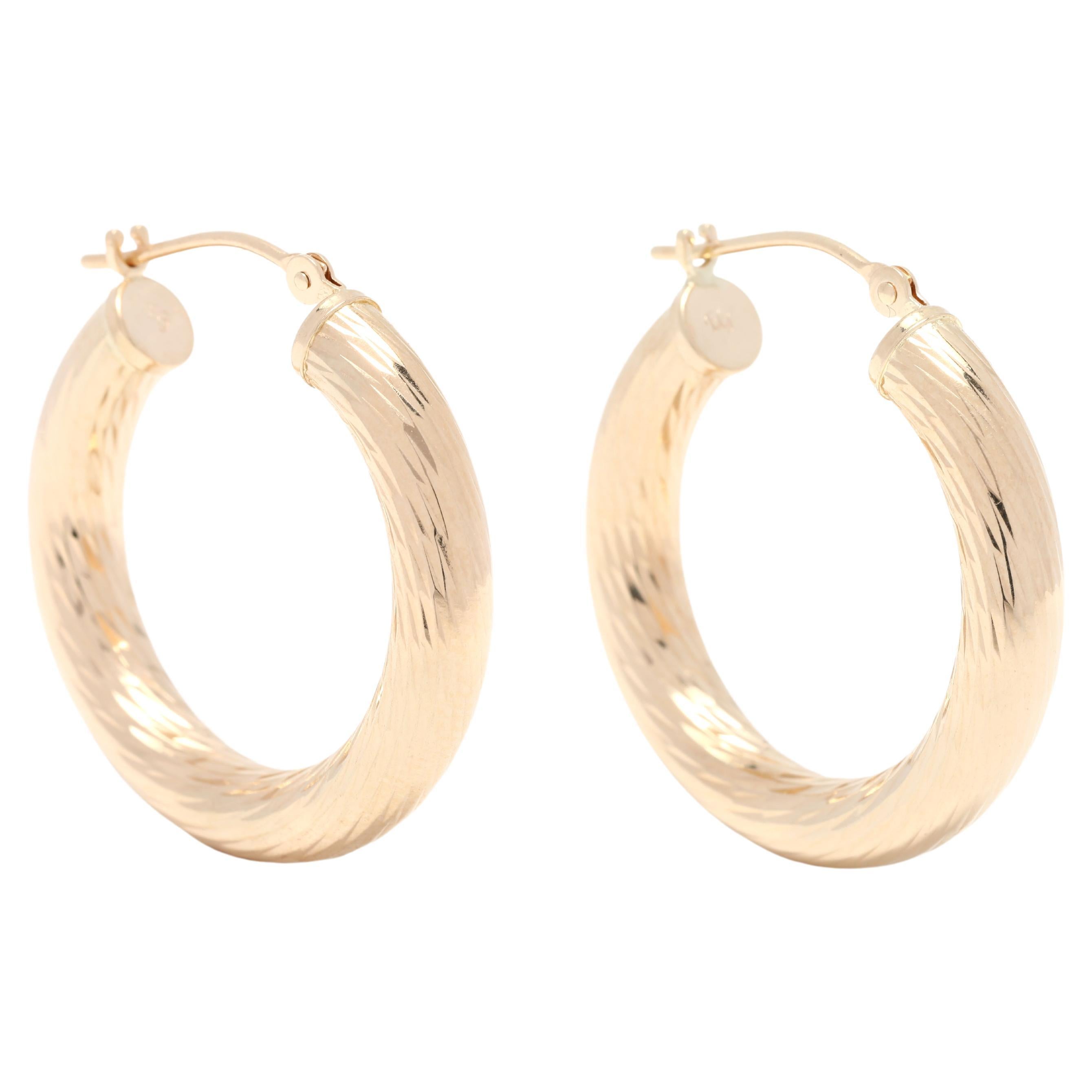 Medium Twist Gold Hoop Earrings, 14K Yellow Gold For Sale