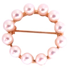 4mm Natural Japanese Akoya Pearl Peace Circle Pin 14kt gold 24mm 12551