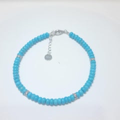 4mm Pill Shape Natural Sleeping Beauty Turquoise Bracelet in 925 Sterling Silver