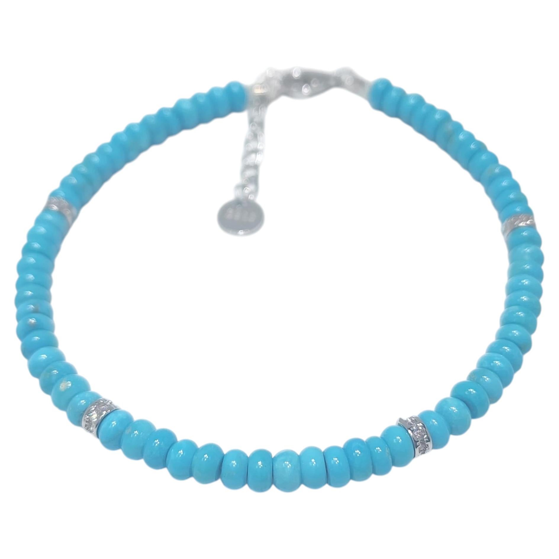 4mm Pill Shape Natural Sleeping Beauty Turquoise Bracelet in 925 Sterling Silver
