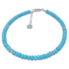 4mm Pill Shape Natural Sleeping Beauty Turquoise Bracelet in 925 Sterling Silver