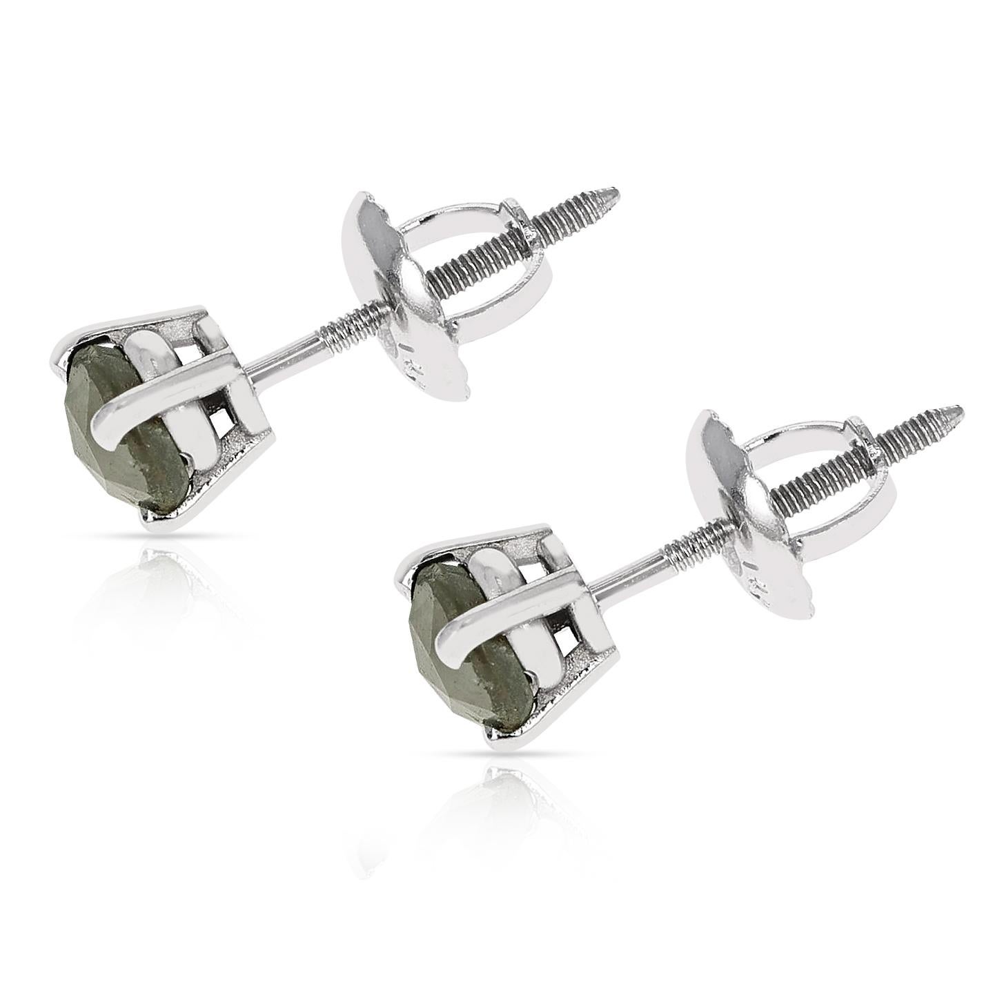 Rose Cut Gray Diamond Stud Earrings Made in 14k White Gold In New Condition In New York, NY