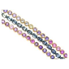 4mm Wide Purple Pink Ombre Sapphire Bracelet 14K Gold R2119