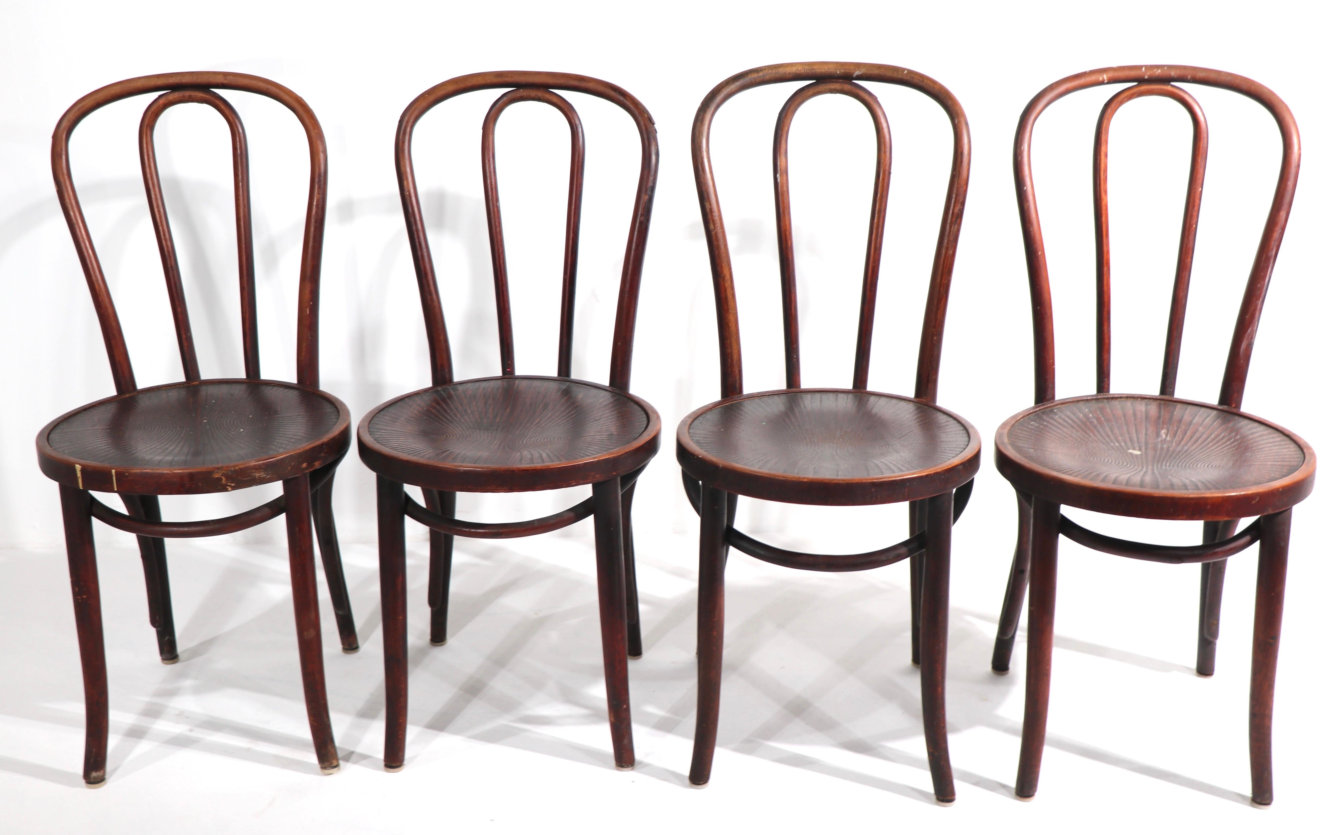 Czech 4pc, Antique Thonet Bentwood Dining Chairs Model 18