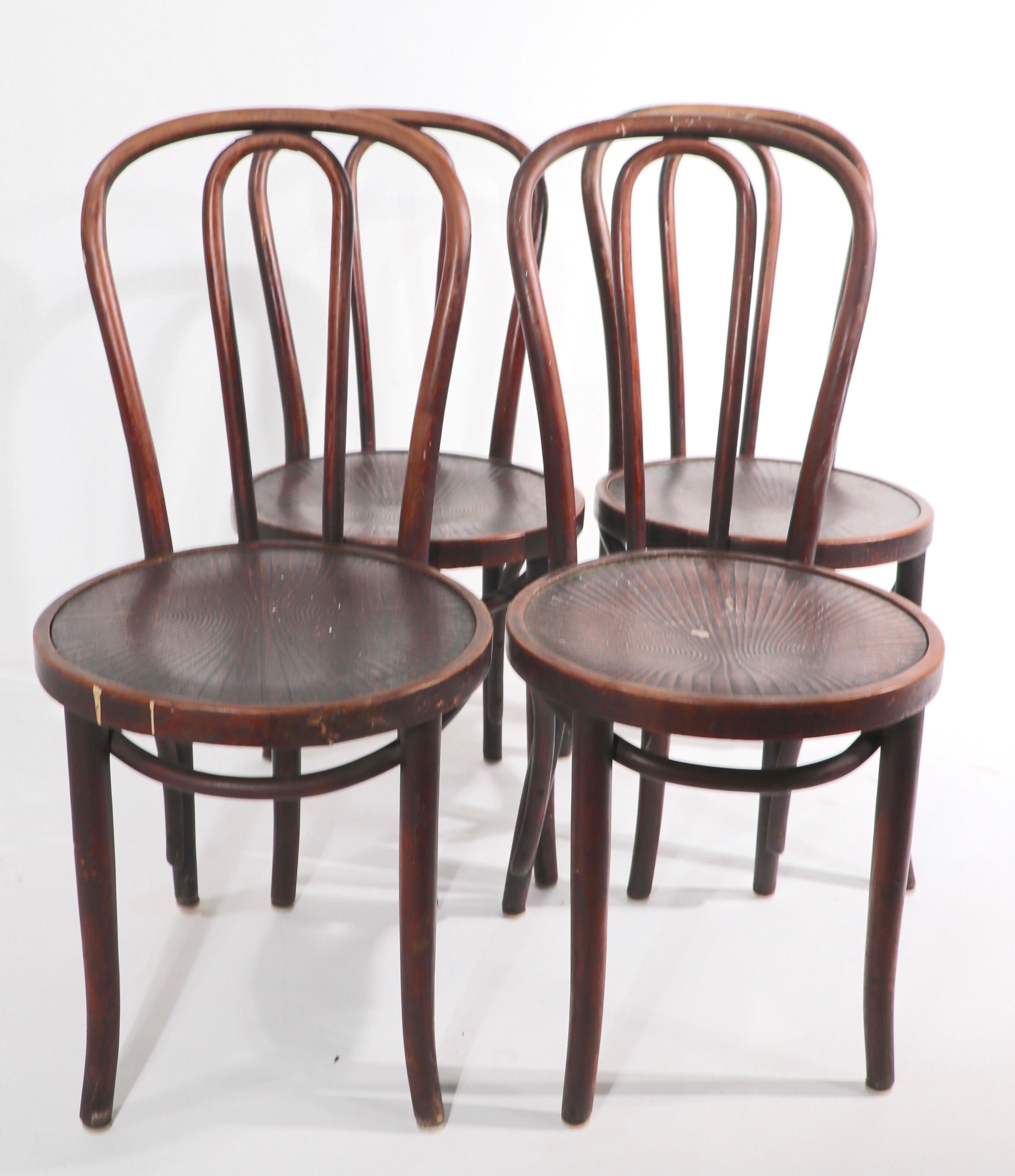 20th Century 4pc, Antique Thonet Bentwood Dining Chairs Model 18