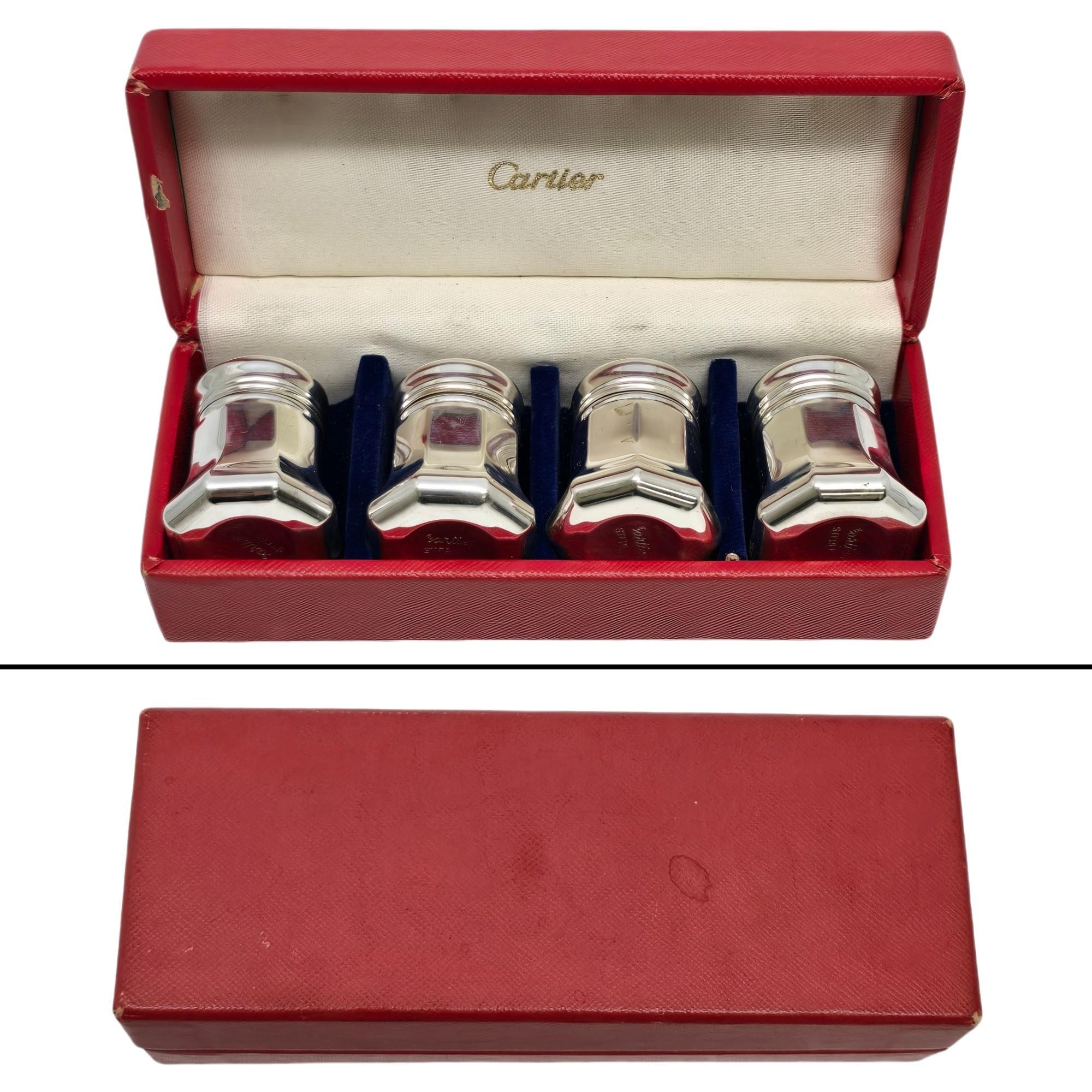 4pc Set of Cartier Sterling Silver 2 Salt & 2 Pepper Shakers with Box #19269 5