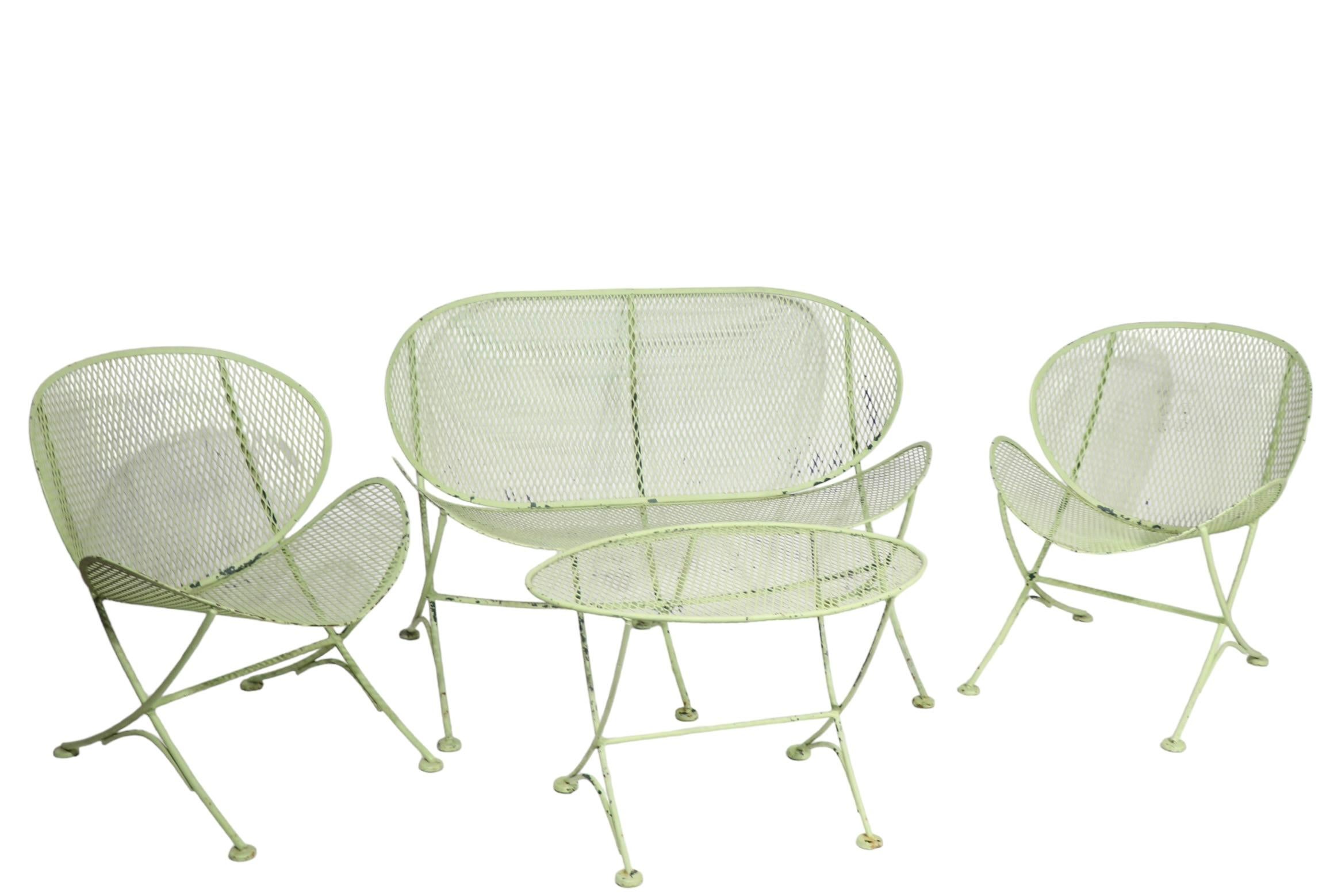 Fer forgé Ensemble de 4 pièces Tempestini pour Salterini Orange Slice Style settee Chairs Table  en vente