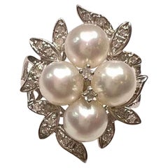 4pcs Akoya Pearl with 14k White Gold Ring with Diamonds