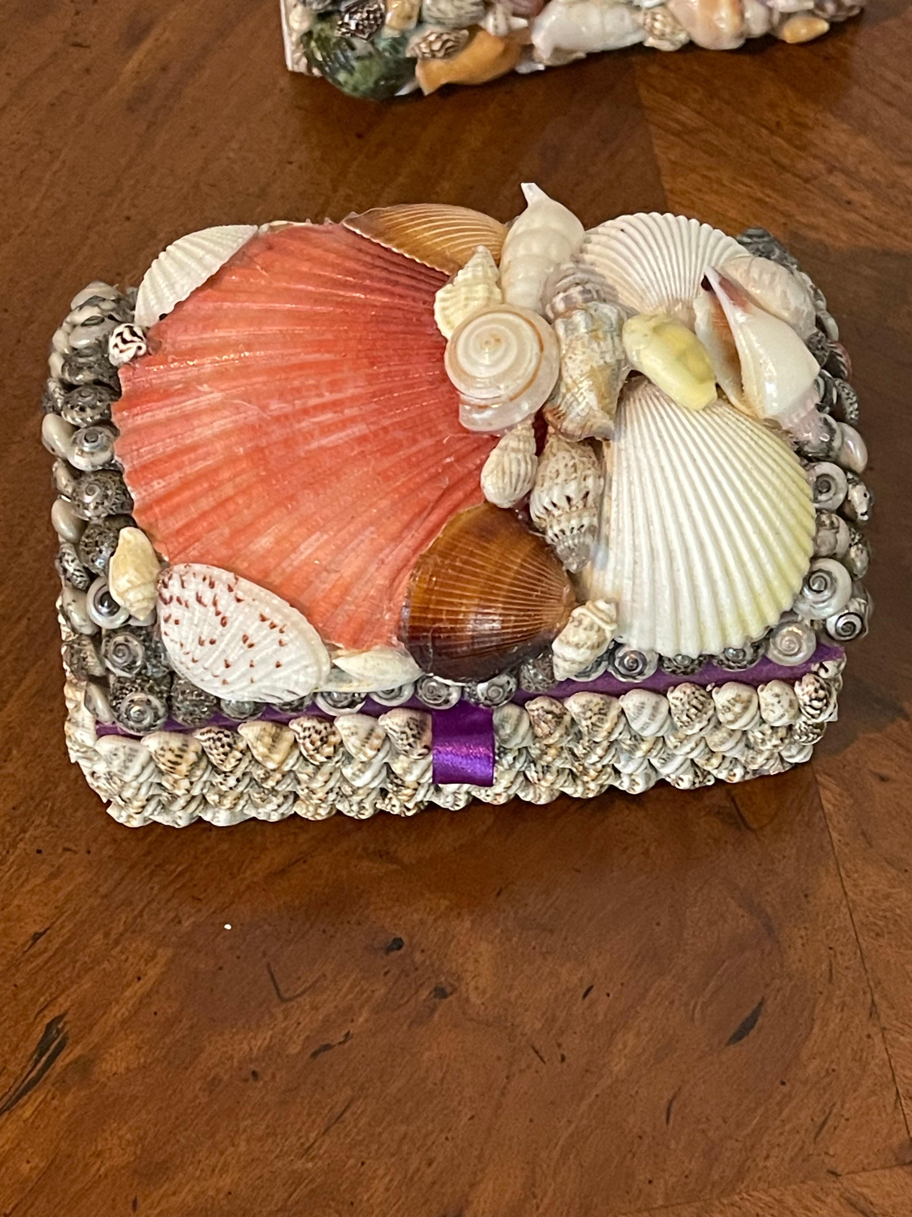 American 4S Sea Shell Encrusted Boxes and Frames Maitland Smith Style For Sale