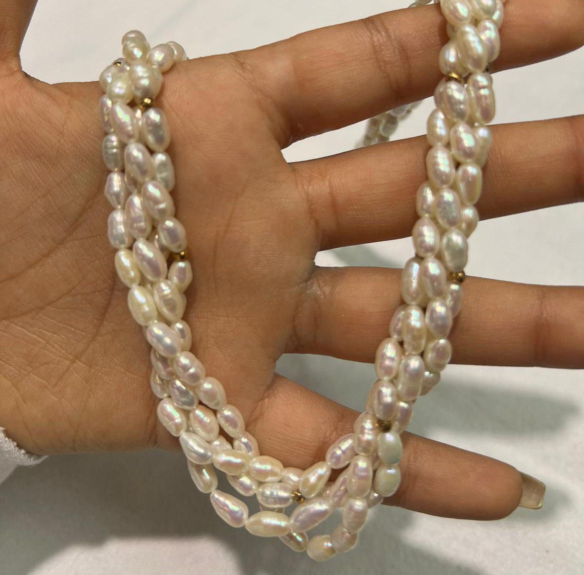4strängige Süßwasserperlen mit Verschluss aus 14k Gelbgold im Angebot 2