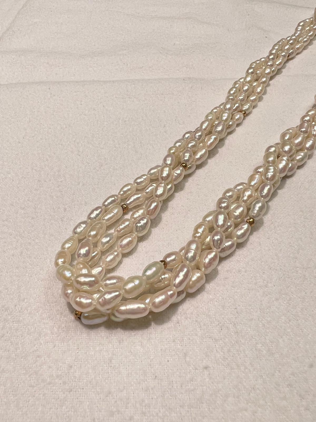 4strängige Süßwasserperlen mit Verschluss aus 14k Gelbgold im Angebot 4